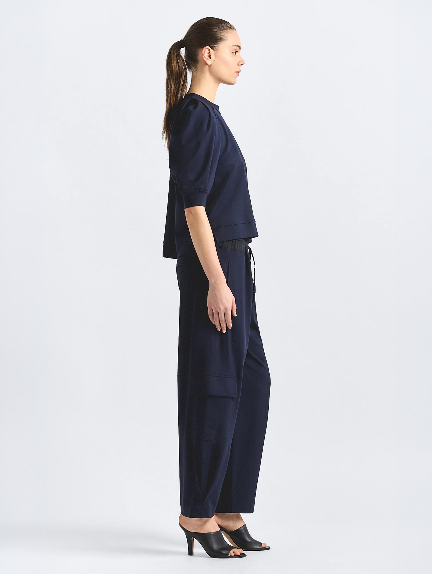 Kamaria Double Jersey Pull On Cargo Pant in Navy