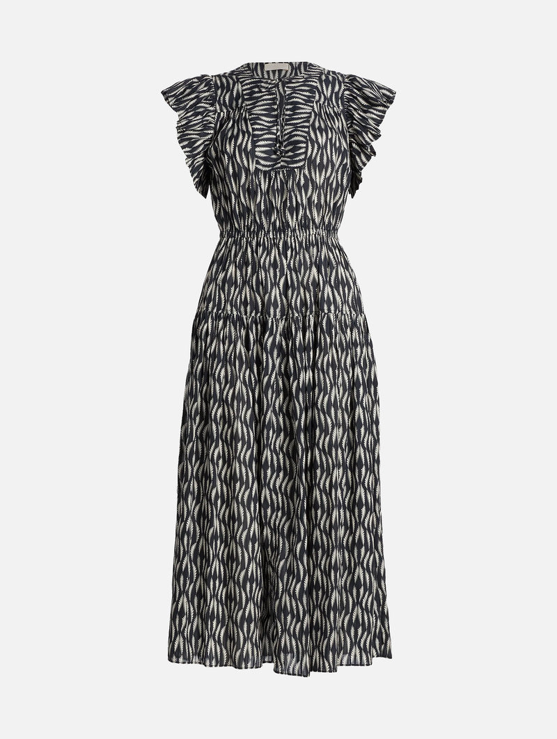 Kairi Flutter Sleeve Midi Dress in Graphite