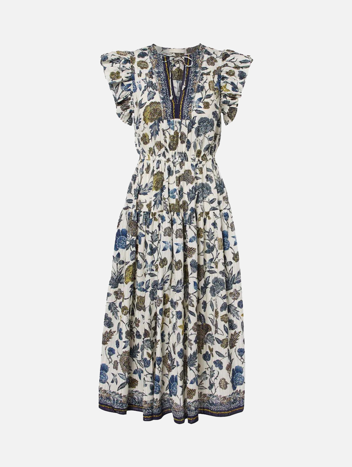 Kairi Flutter Sleeve Midi Dress in Porcelain