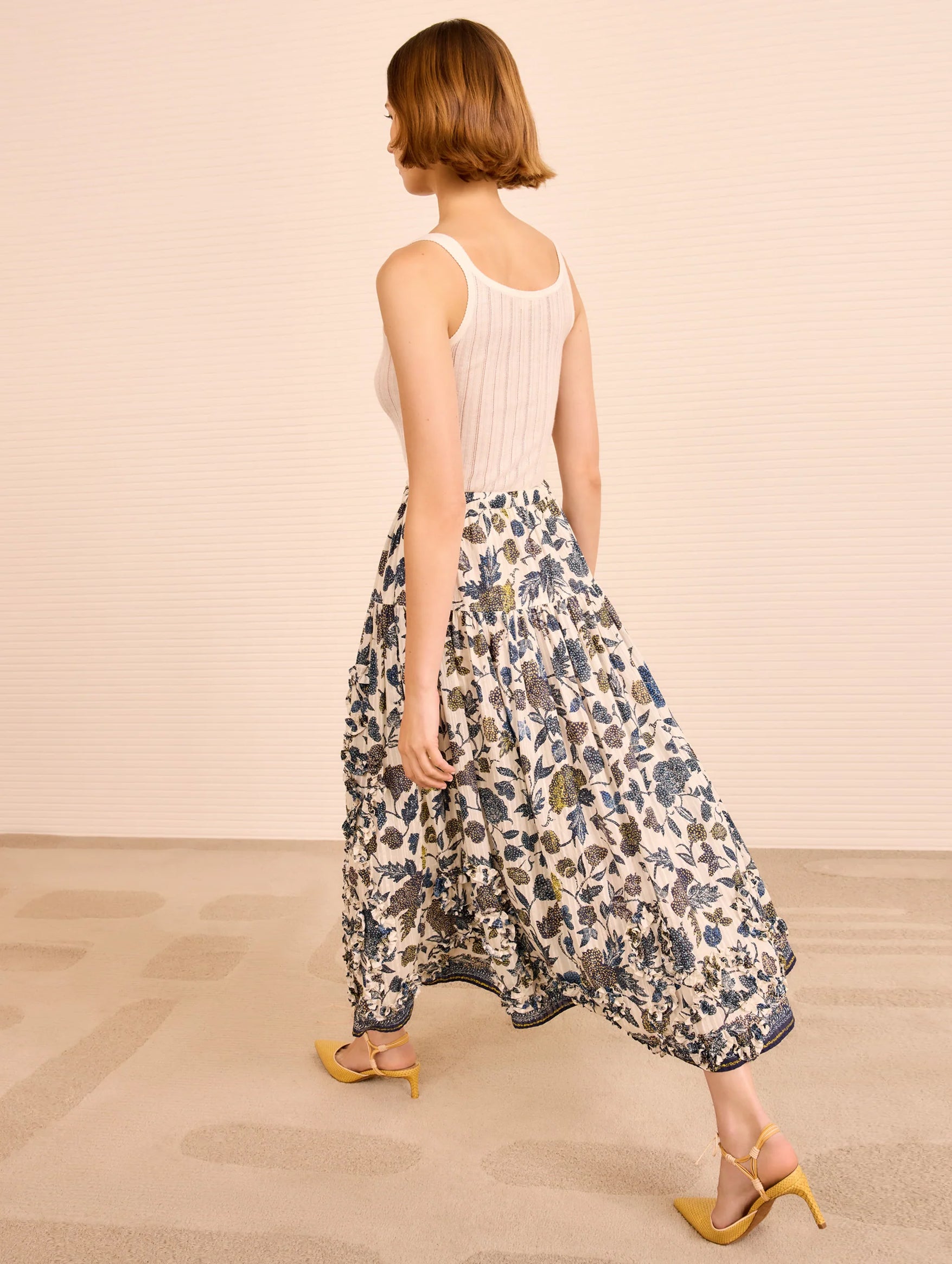 Alexandra Ruffled Cotton Midi Skirt in Porcelain