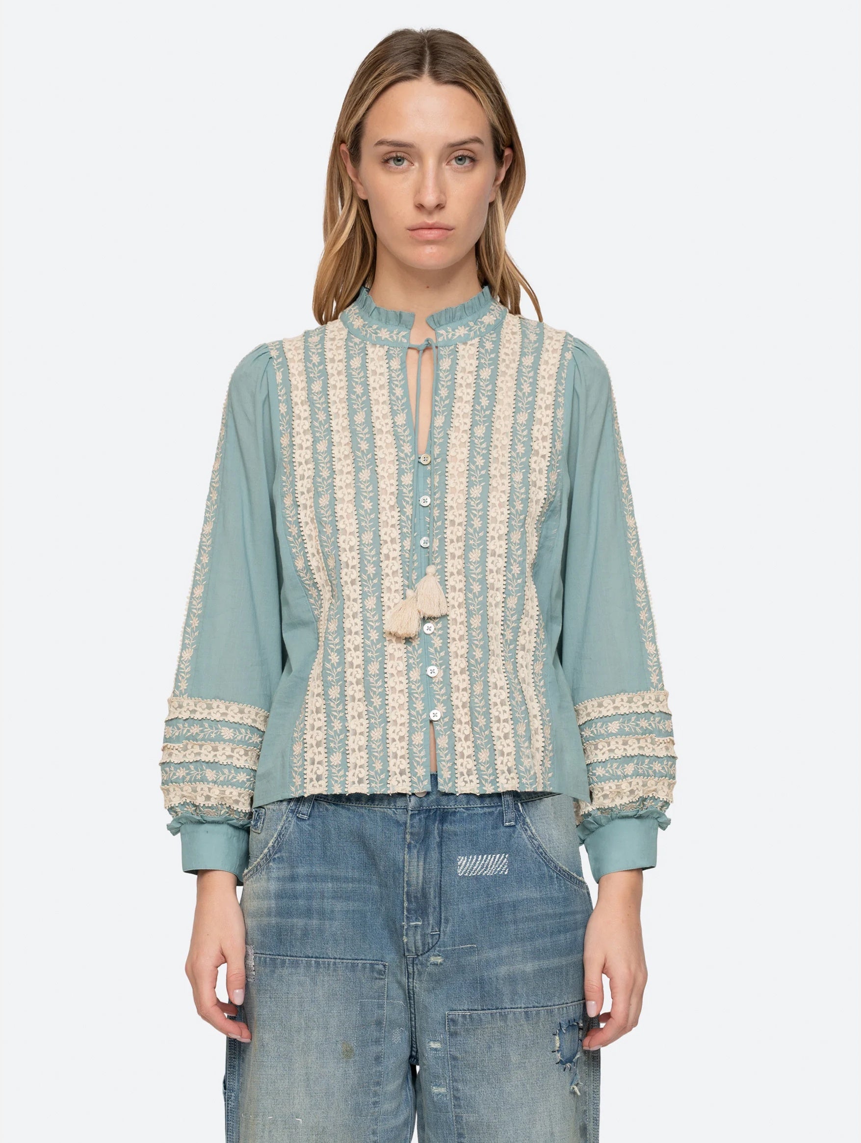Kirsten Print Long Sleeve Top in Sky