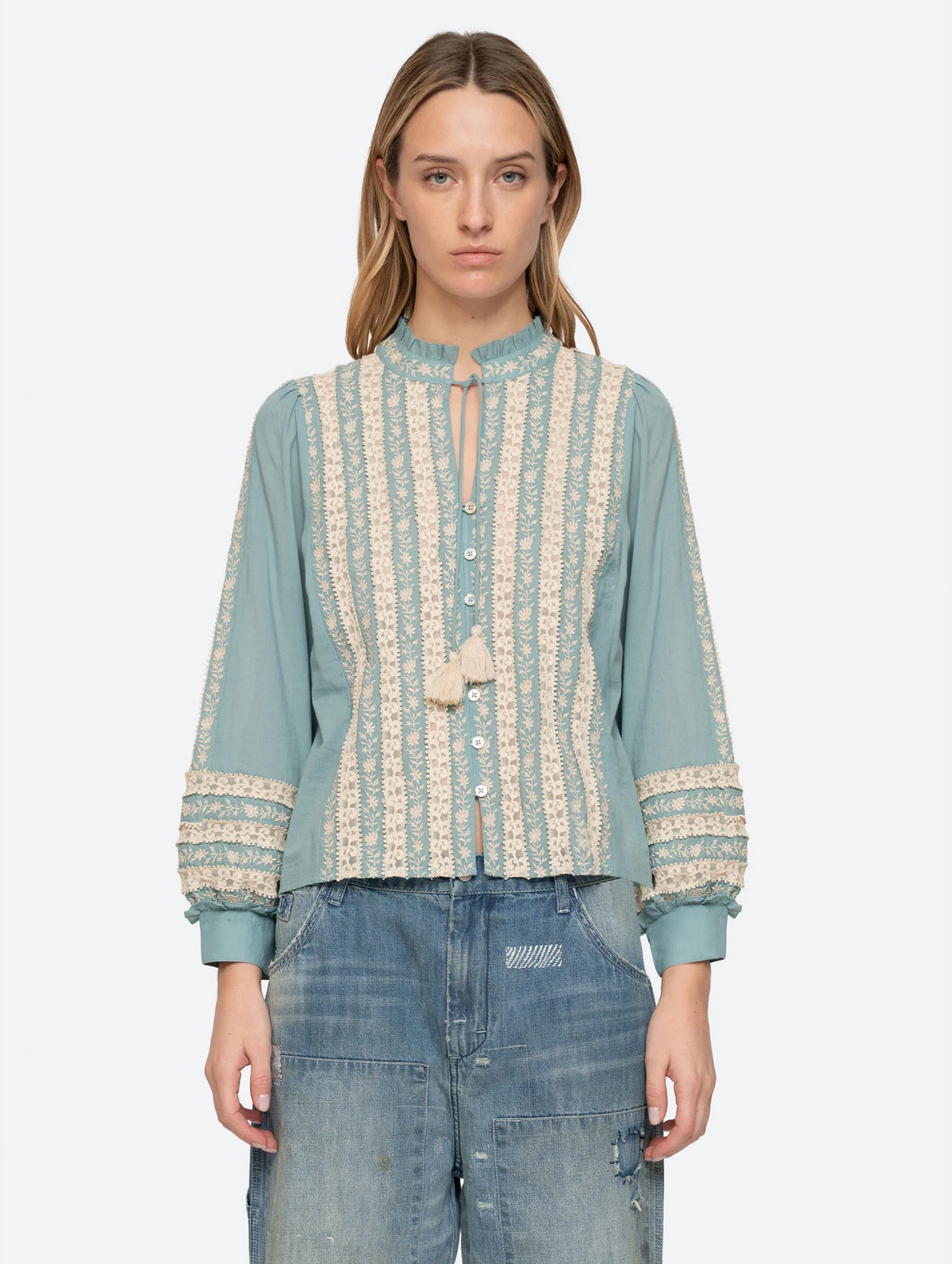 Kirsten Print Long Sleeve Top in Sky