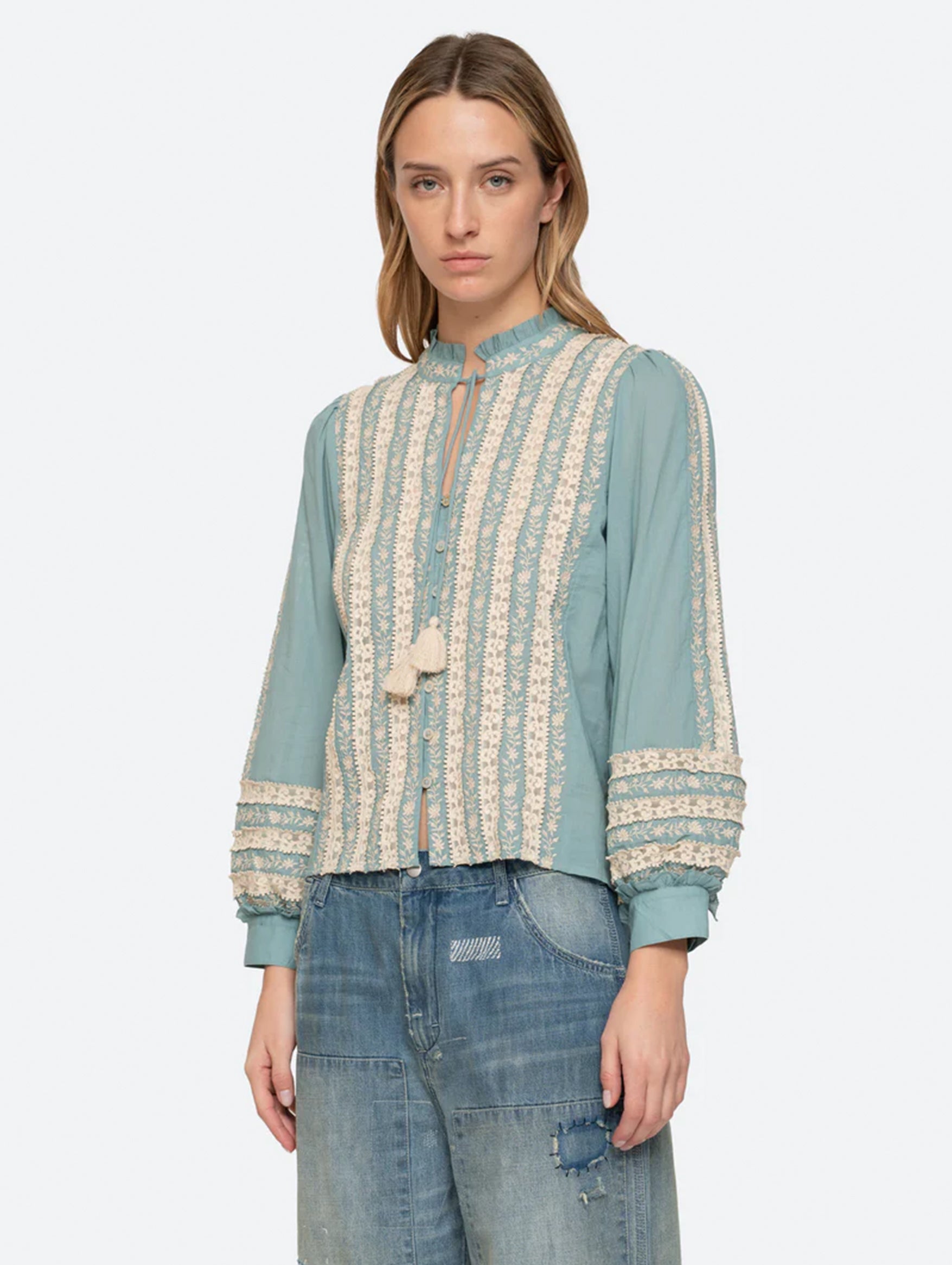 Kirsten Print Long Sleeve Top in Sky