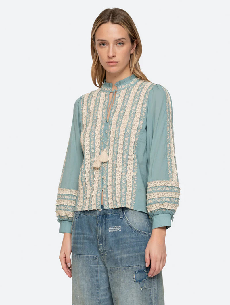 Kirsten Print Long Sleeve Top in Sky