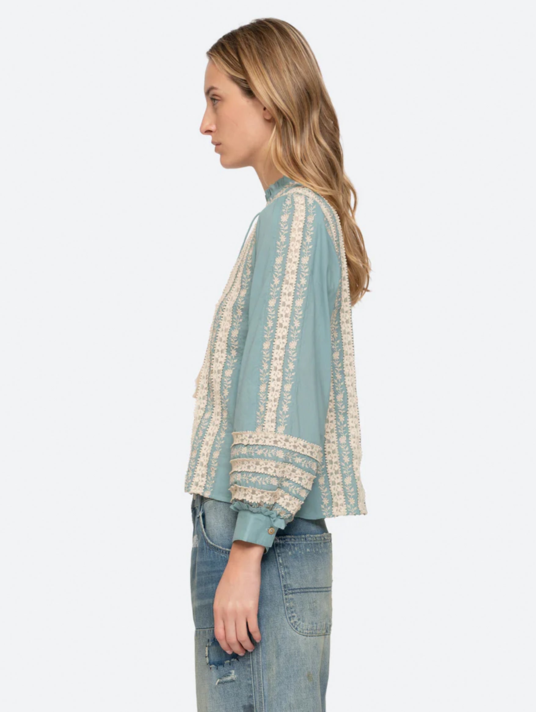 Kirsten Print Long Sleeve Top in Sky