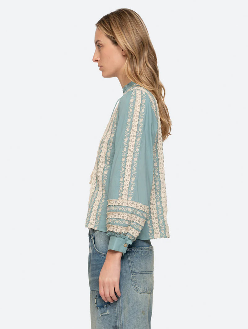 Kirsten Print Long Sleeve Top in Sky