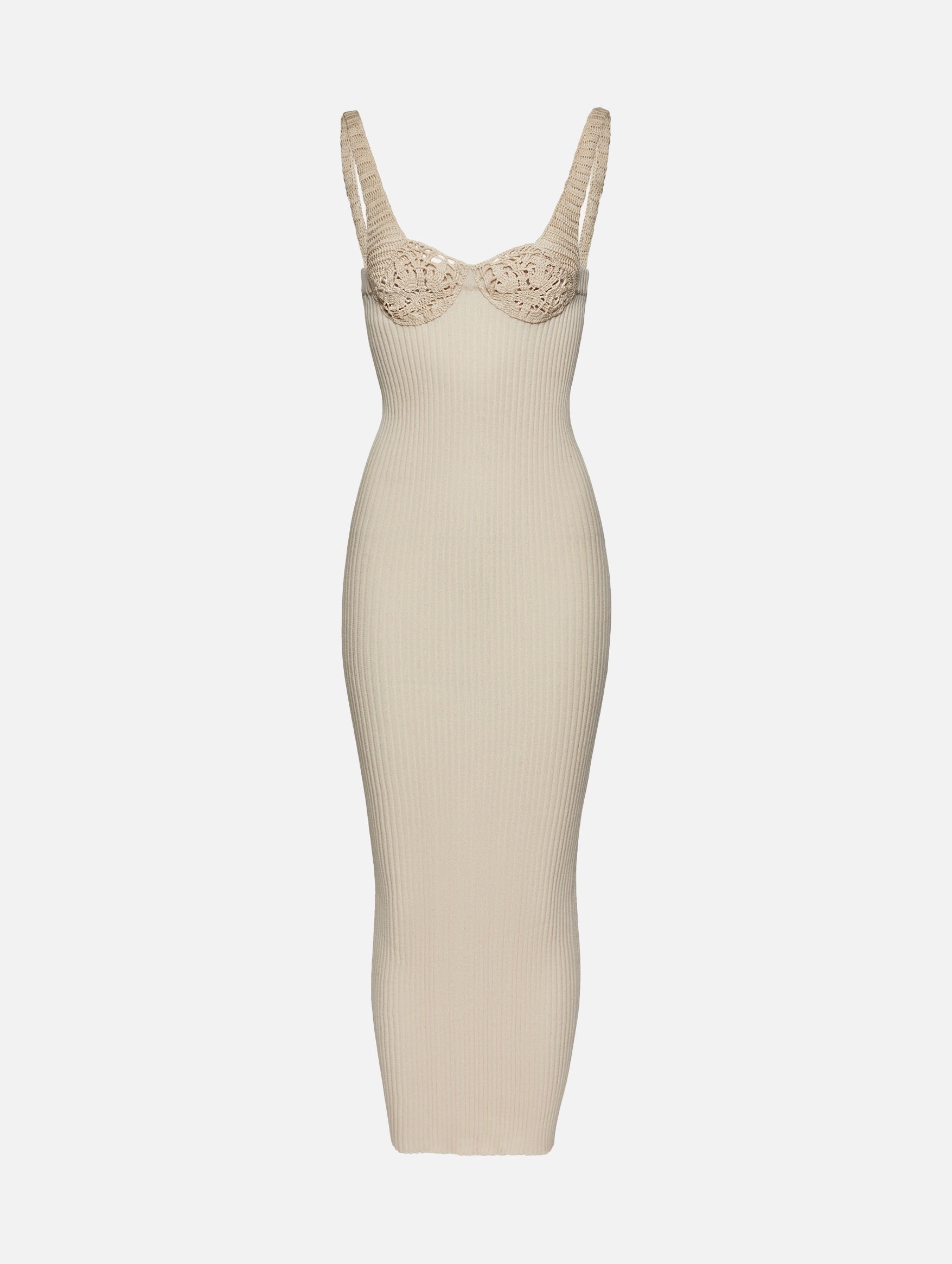 Crochet Bra Ribbed Knit Dress in Cream