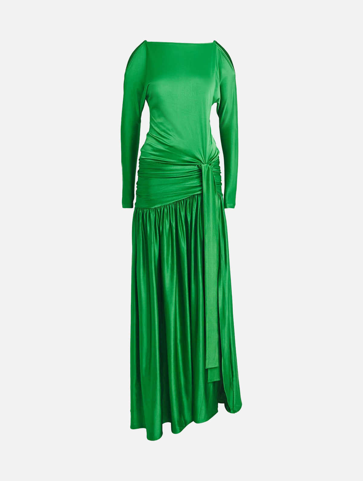 Gathered Satin Gown in Emerald