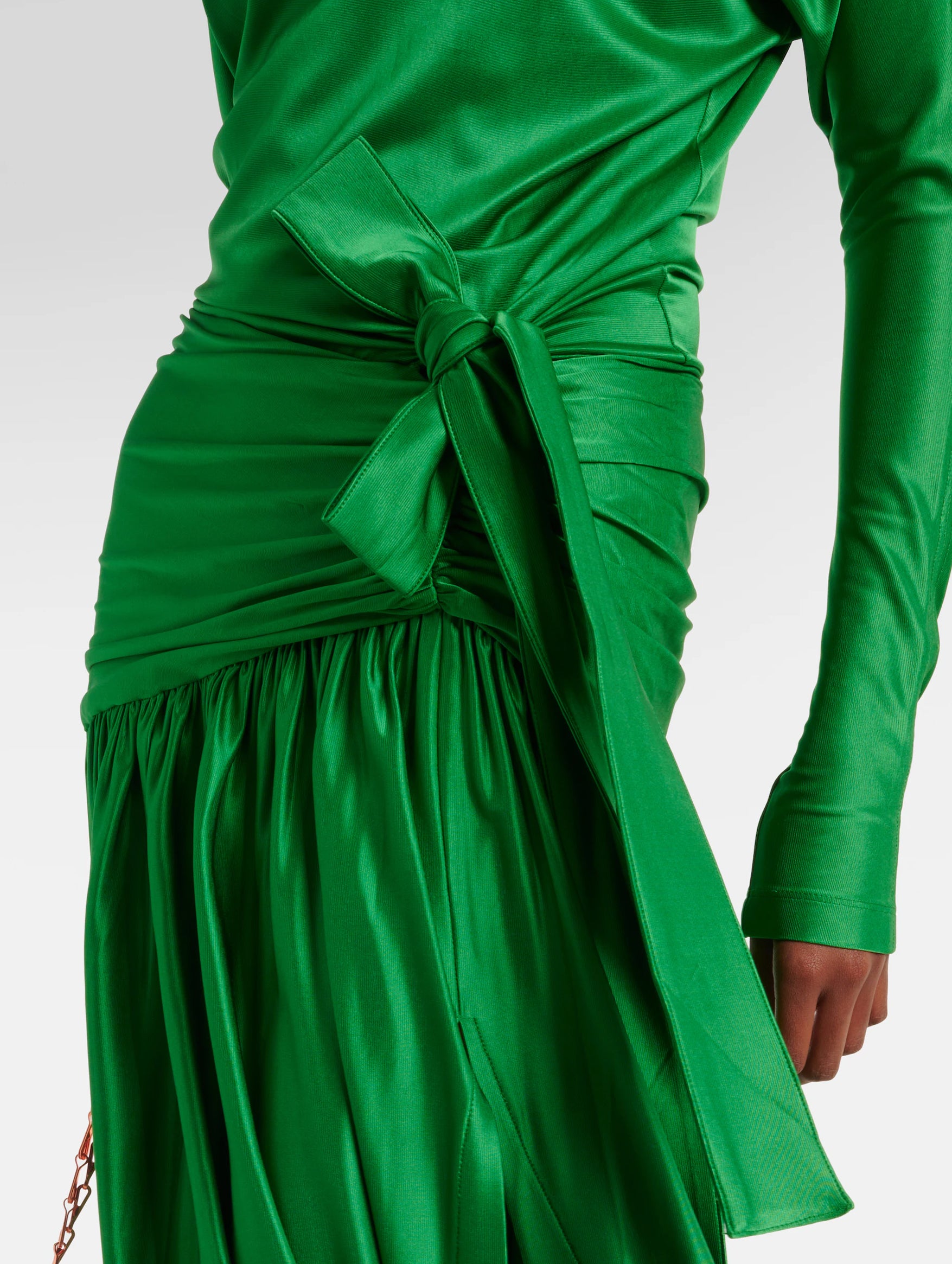 Gathered Satin Gown in Emerald