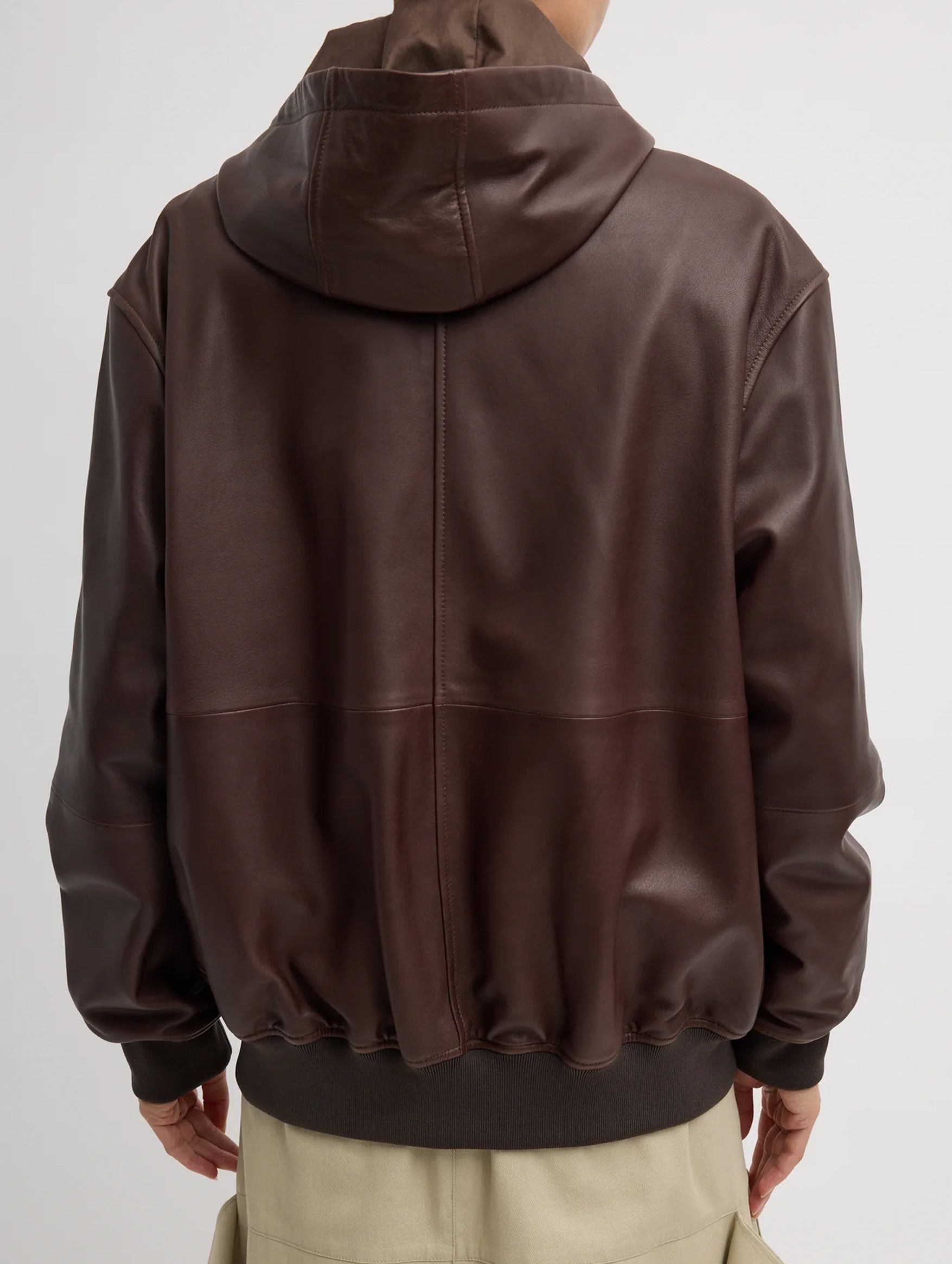 Leather Zip Up Hoodie Jacket in Brown