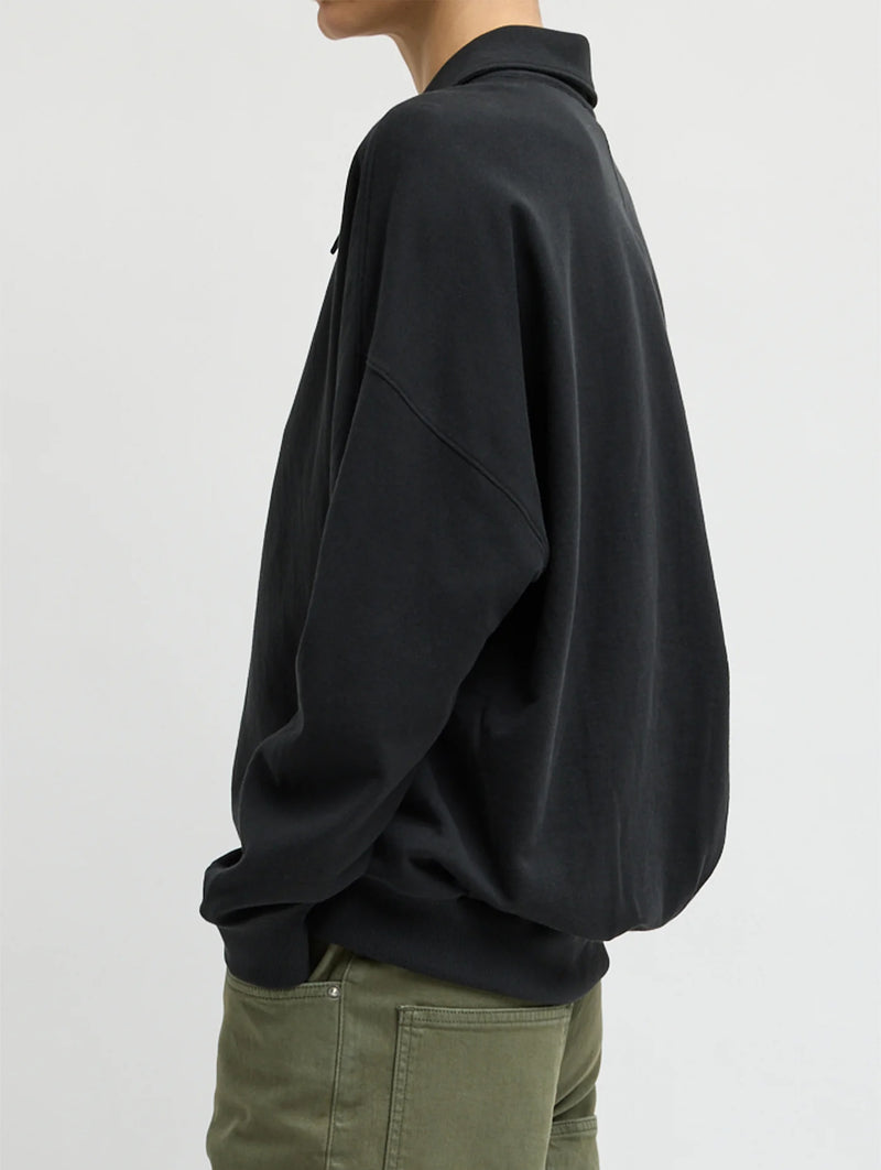 Light Weight Sweatshirting Polo Collar Sweatshirt in Black