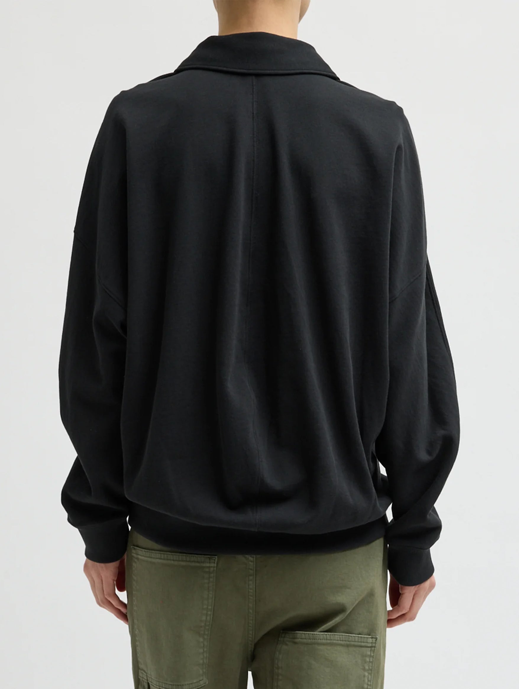 Light Weight Sweatshirting Polo Collar Sweatshirt in Black
