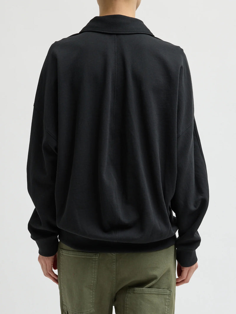Light Weight Sweatshirting Polo Collar Sweatshirt in Black