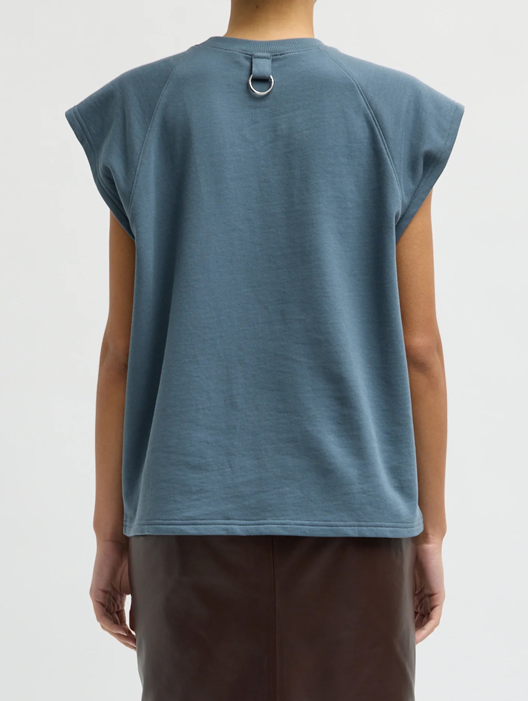 Light Weight Sweatshirting Sleeveless Easy Top in Blue Grey