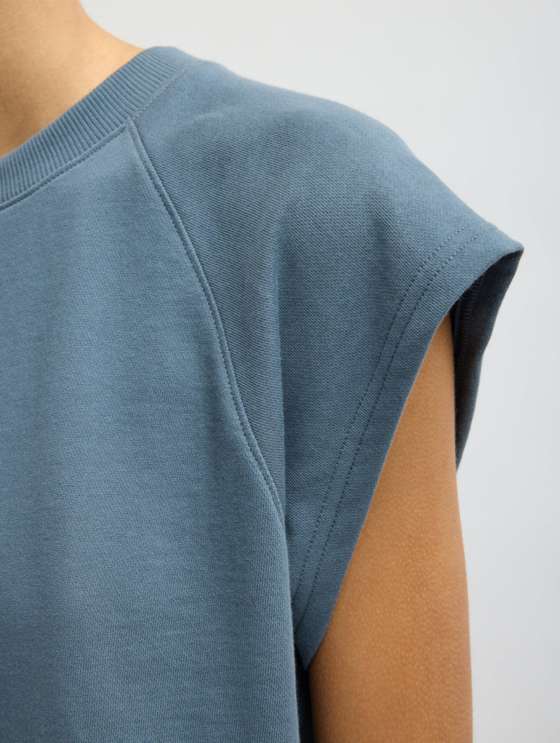Light Weight Sweatshirting Sleeveless Easy Top in Blue Grey