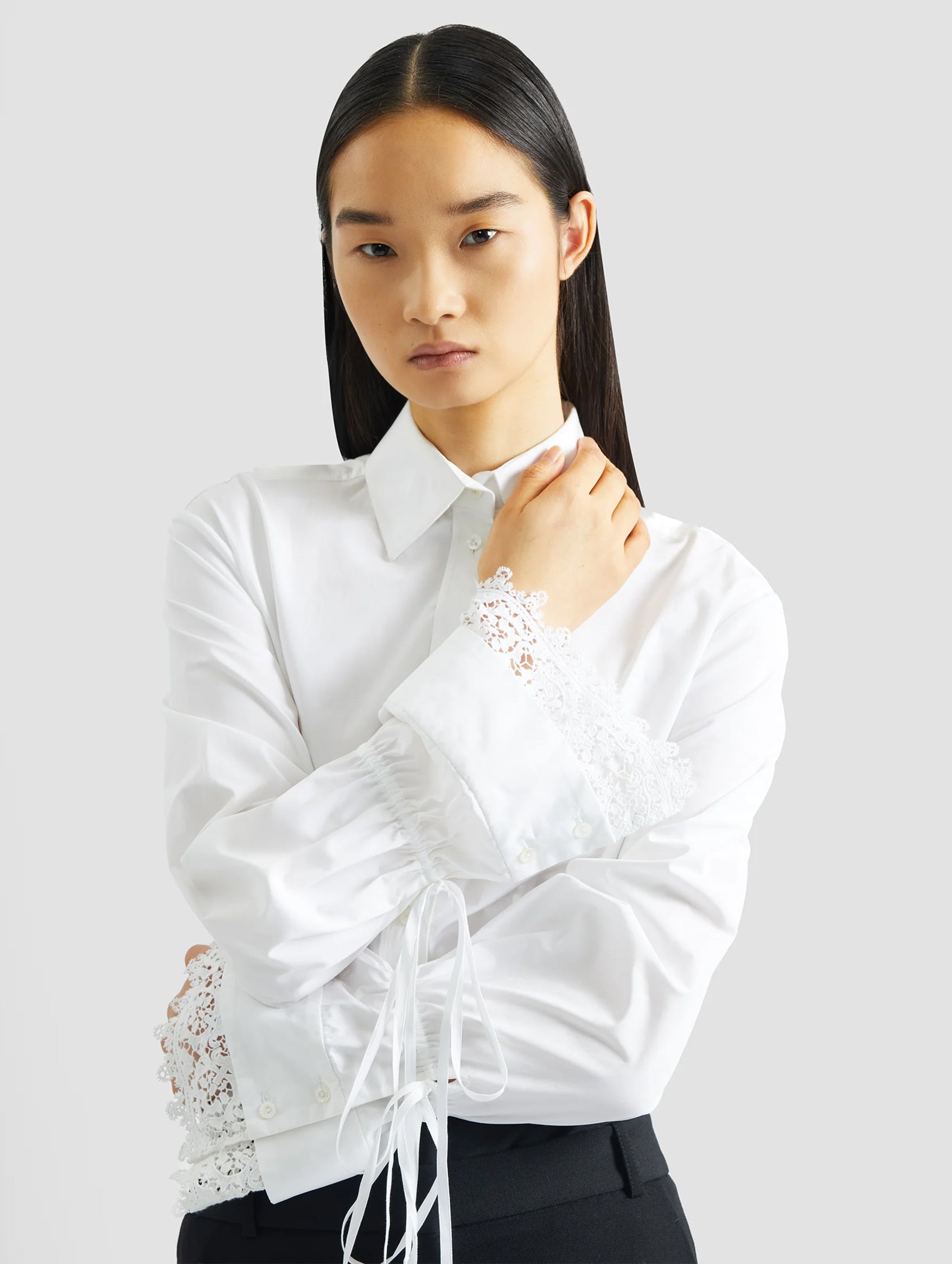 Long Sleeve Tie Detail Shirt in White