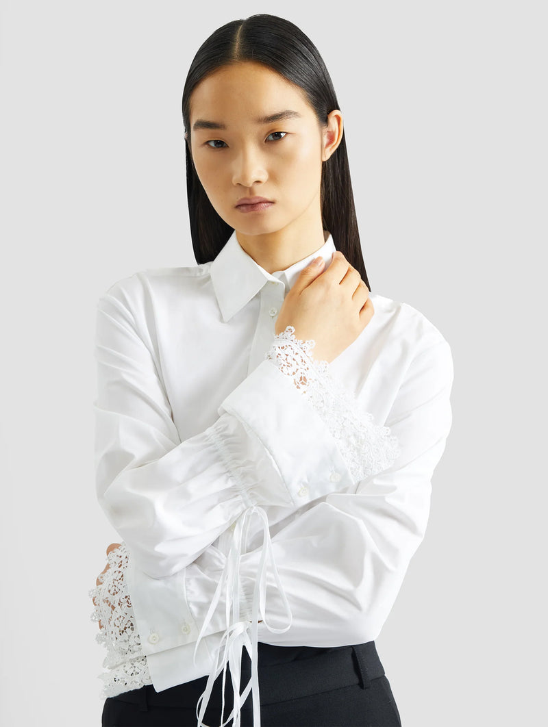 Long Sleeve Tie Detail Shirt in White