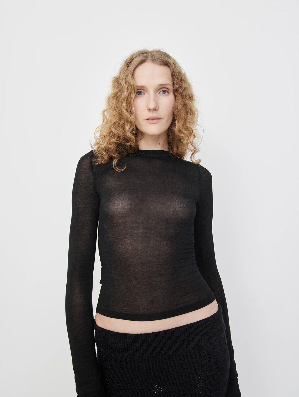 Sheer Long Sleeve Top in Black