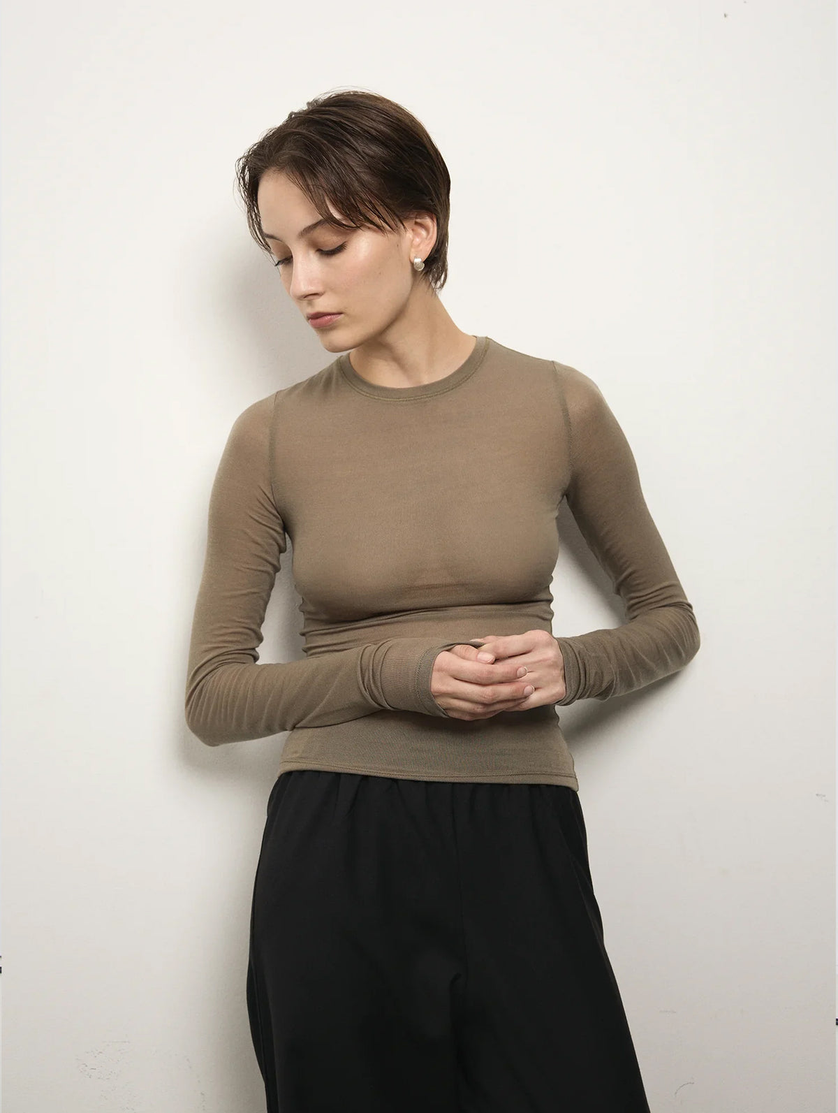 Sheer Long Sleeve Top in Clay