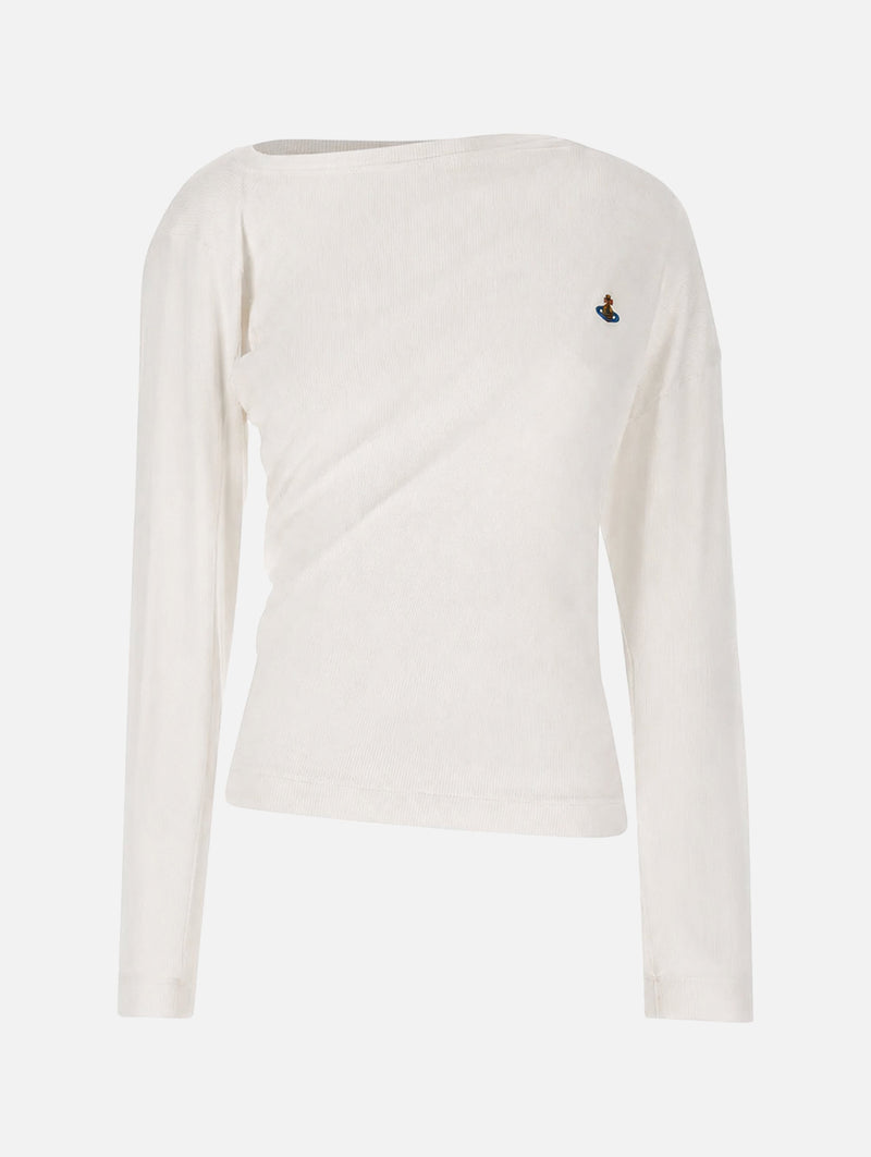 Long Sleeve Hebo Top in White Jersey