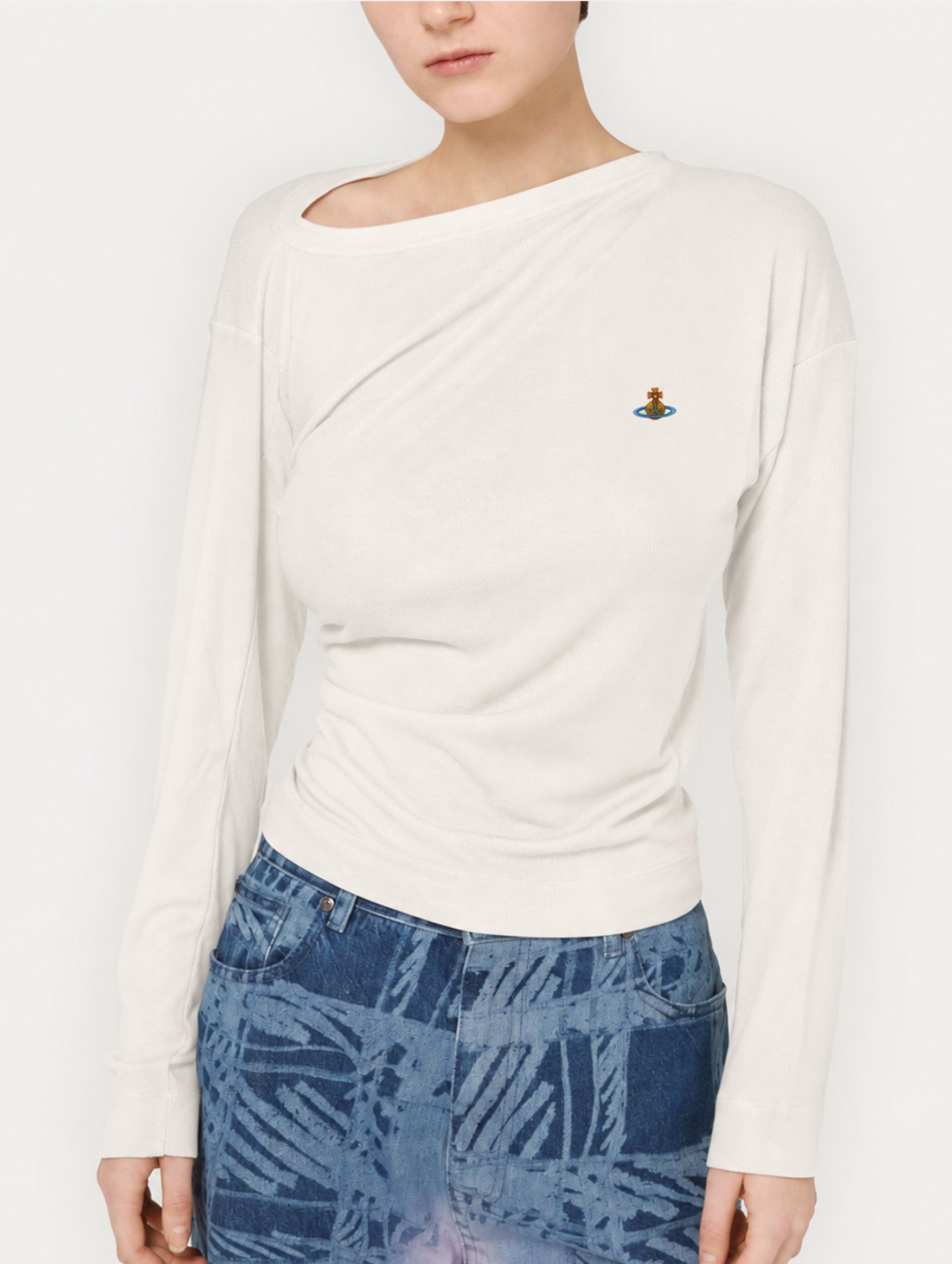 Long Sleeve Hebo Top in White Jersey