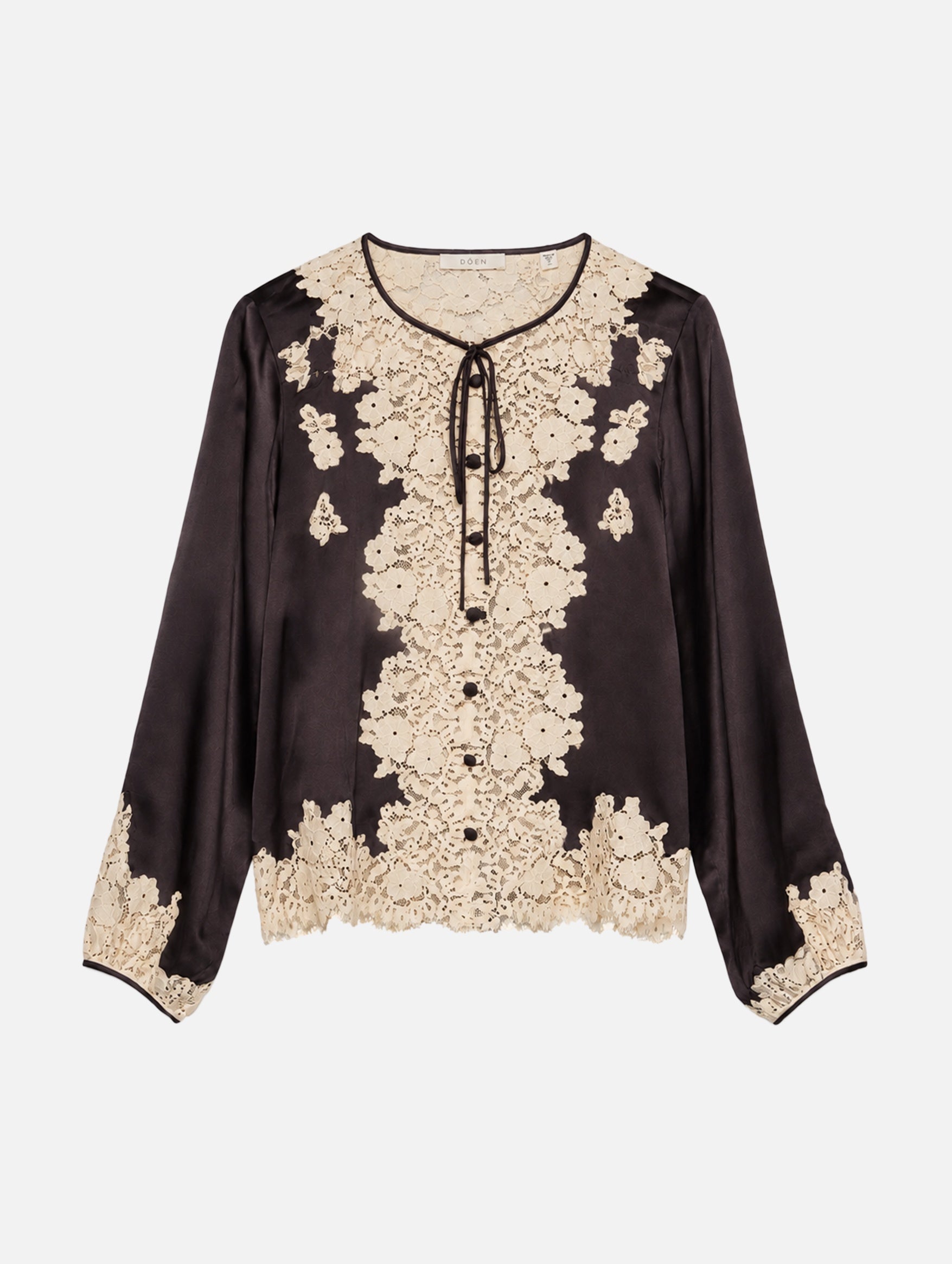 Lucine Top in Equestrian Brown with Cream Lace