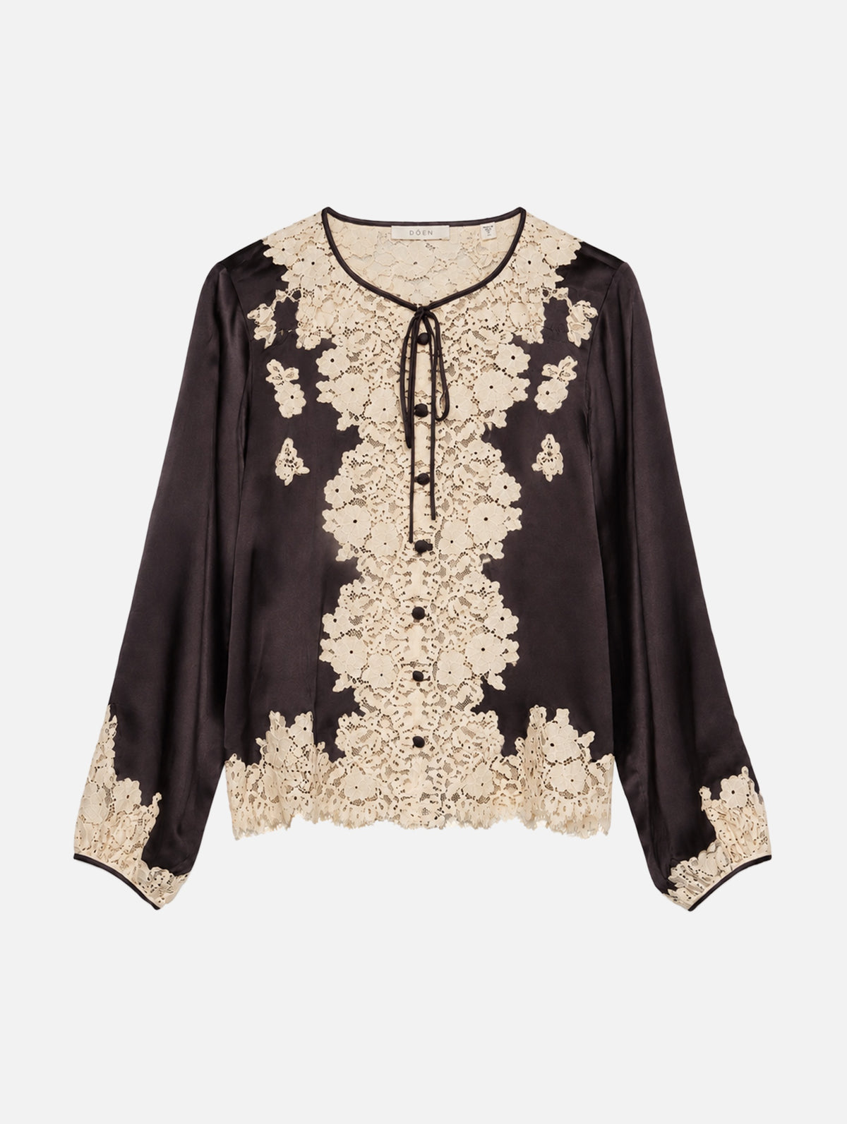 Lucine Top in Equestrian Brown with Cream Lace
