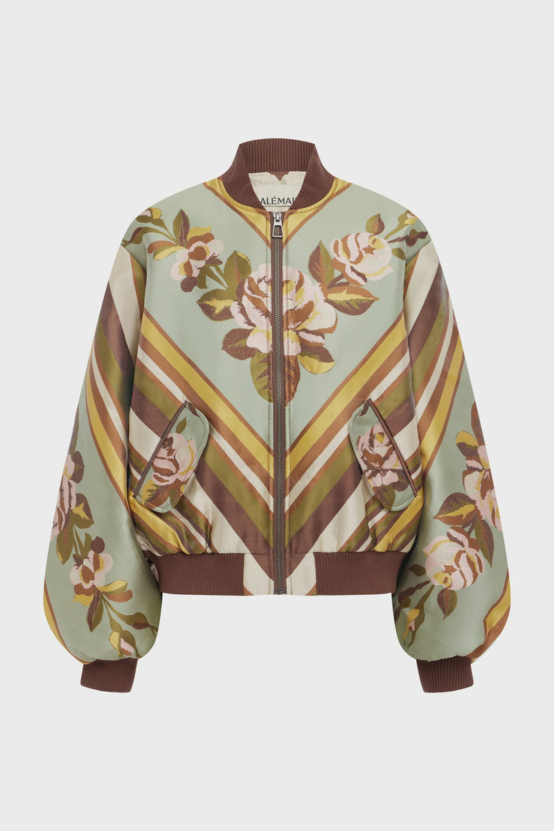 La Rosa Jacquard Bomber Jacket in Rose Multi