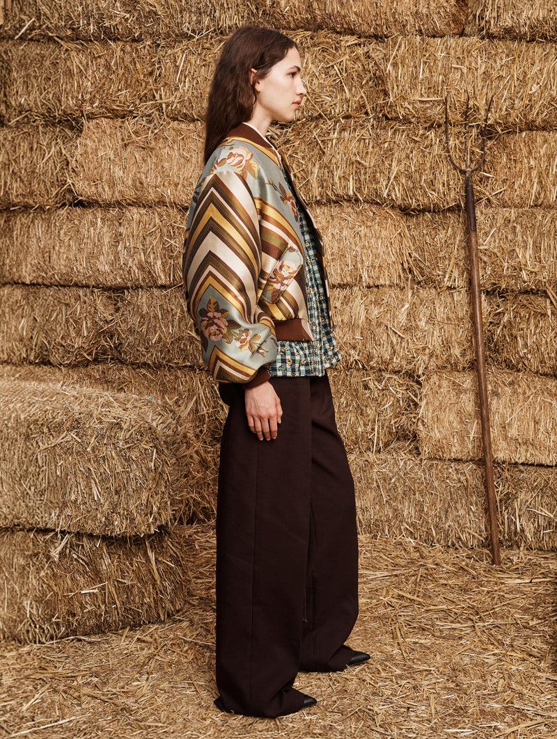 La Rosa Jacquard Bomber Jacket in Rose Multi