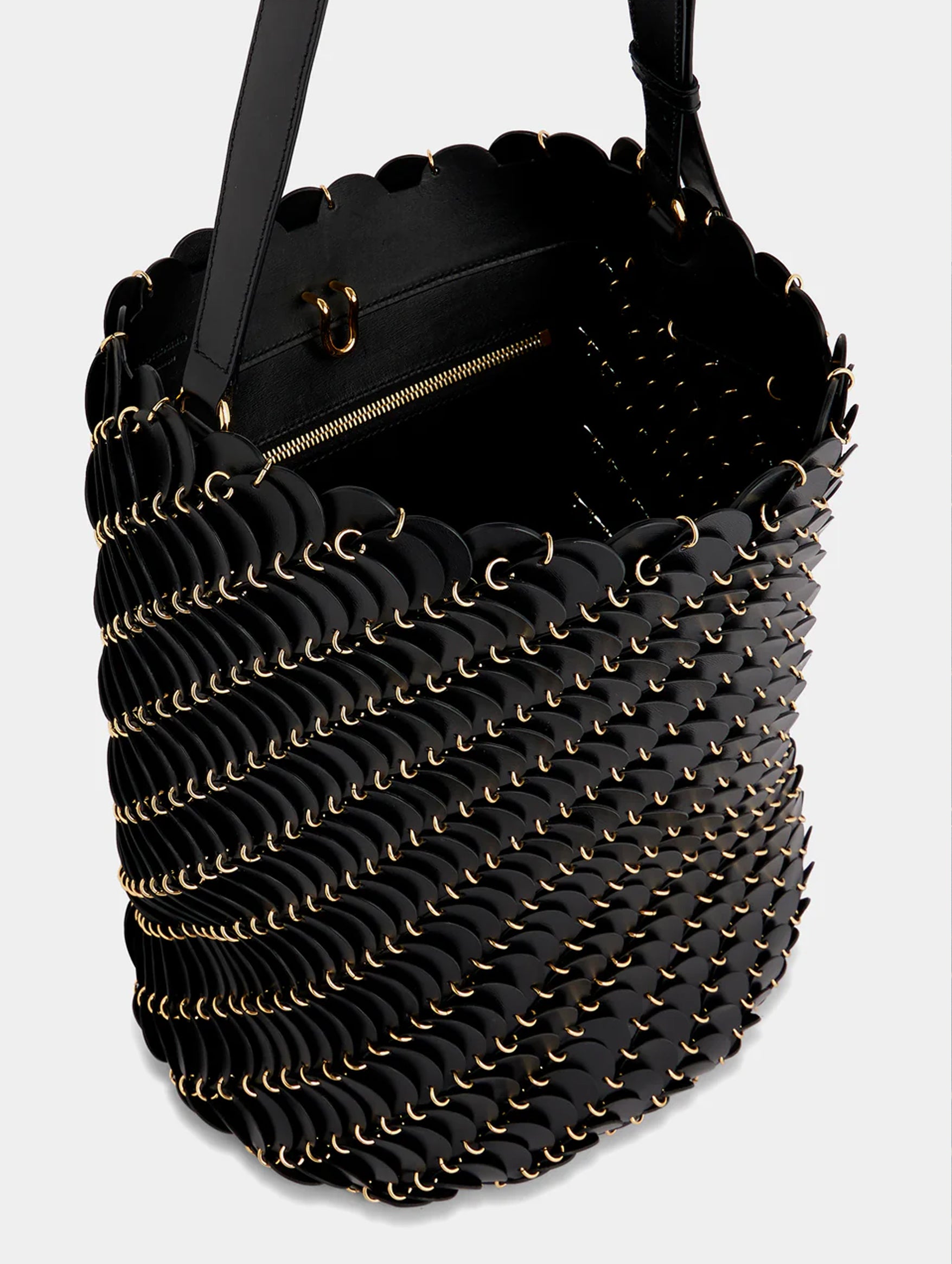 Paco Large Leather Bucket Bag in Black