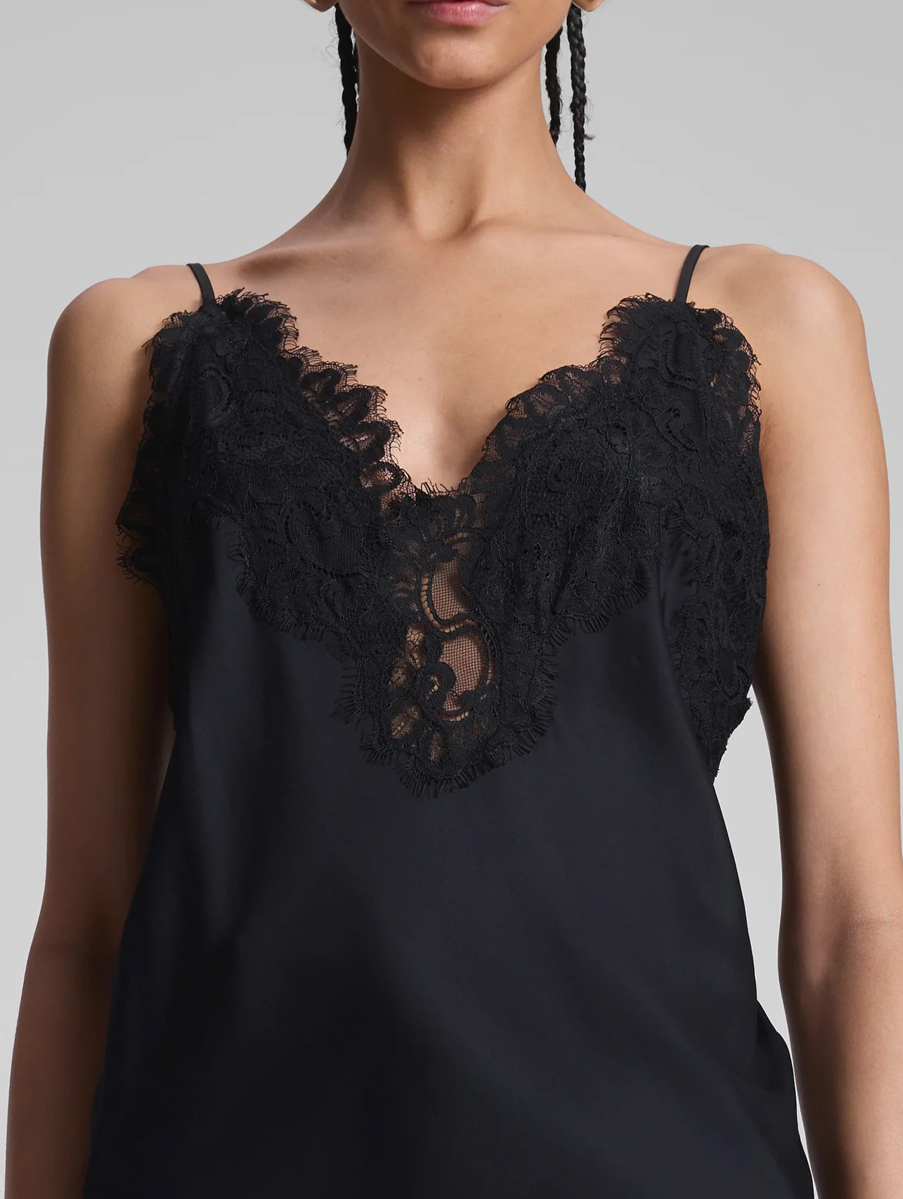 Lennon Satin and Lace Camisole Top in Black