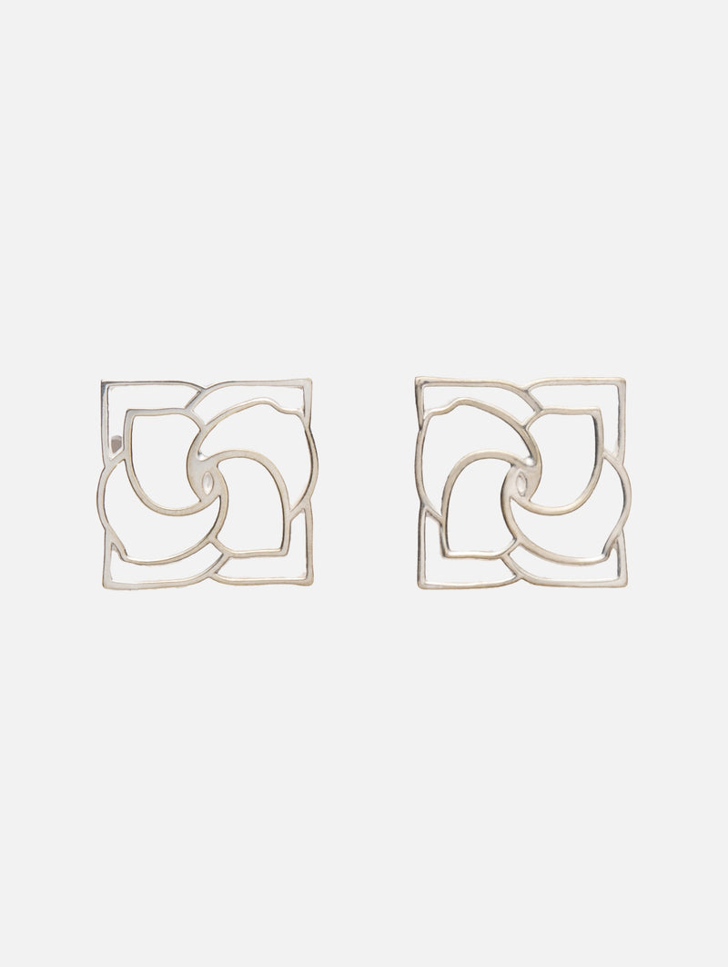 Logo Square Earrings in Silver