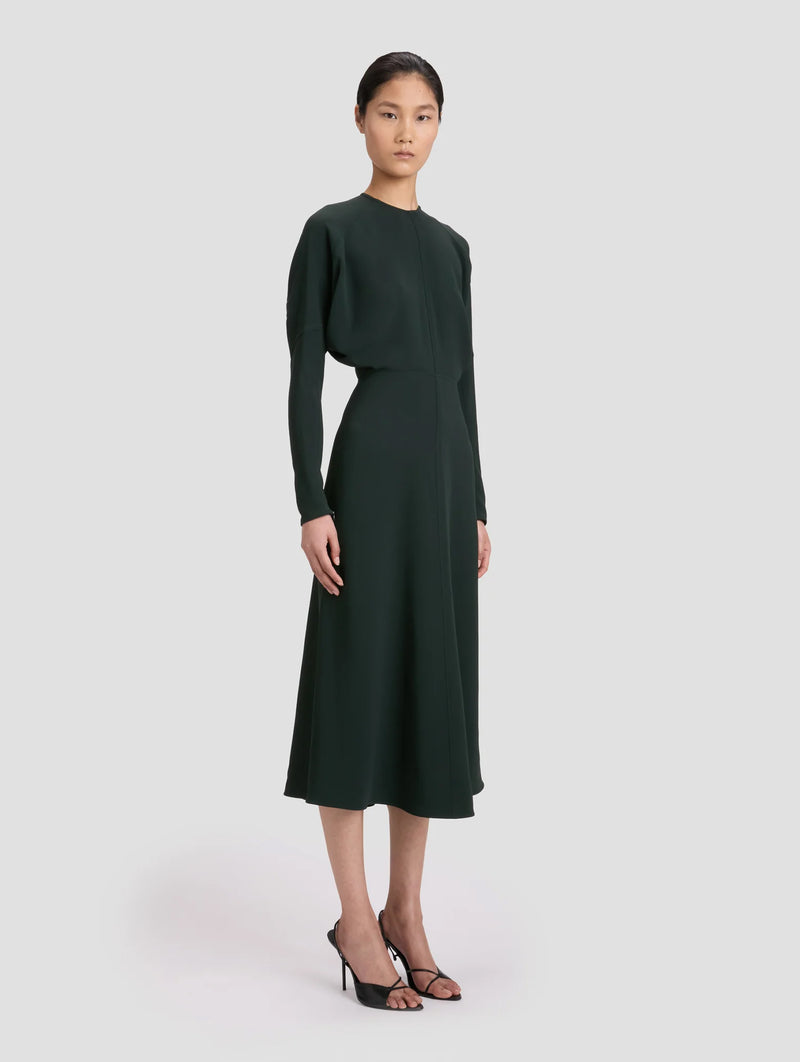 Long Sleeve Dolman Midi Dress in Dark Pine