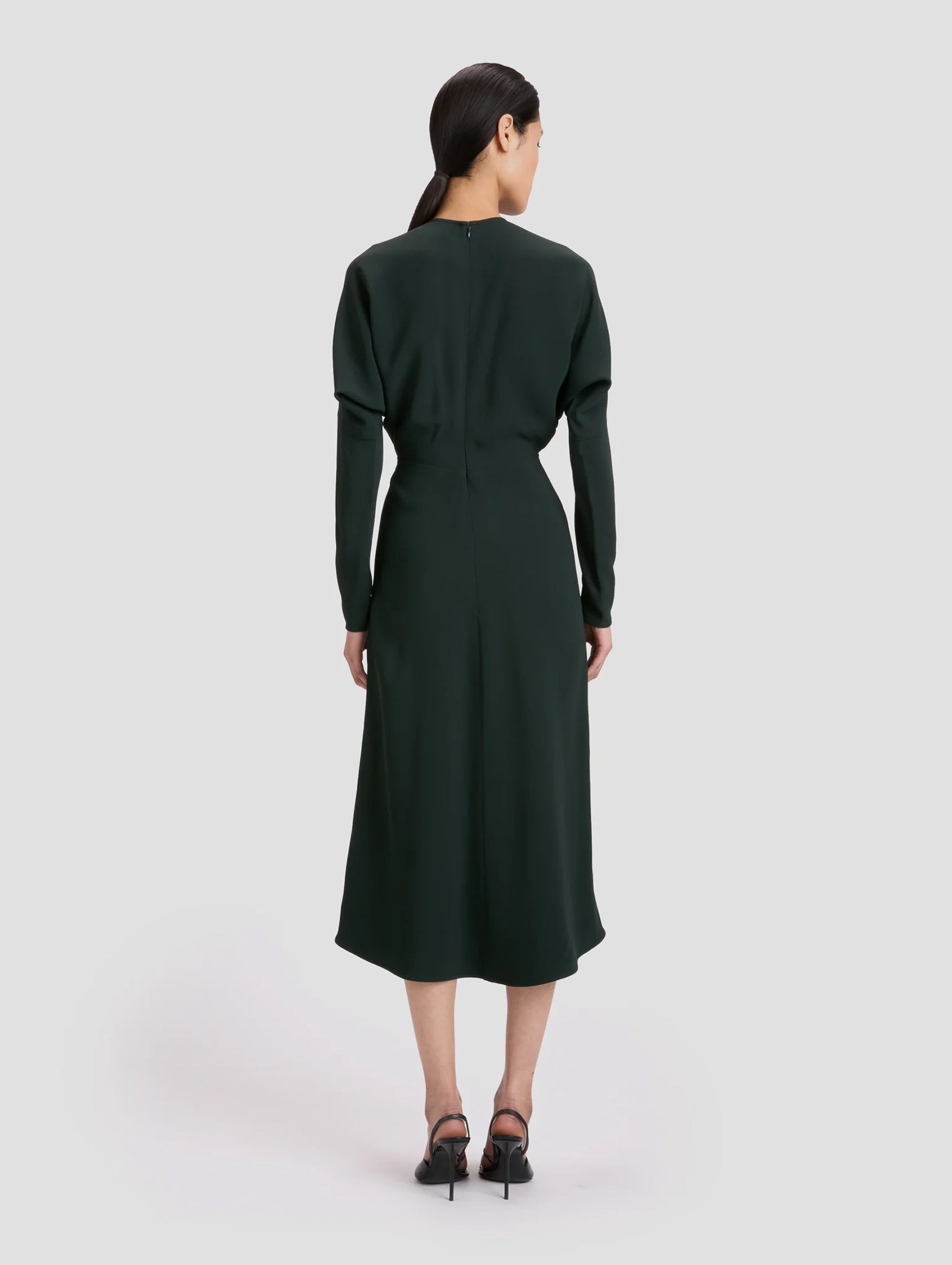 Long Sleeve Dolman Midi Dress in Dark Pine