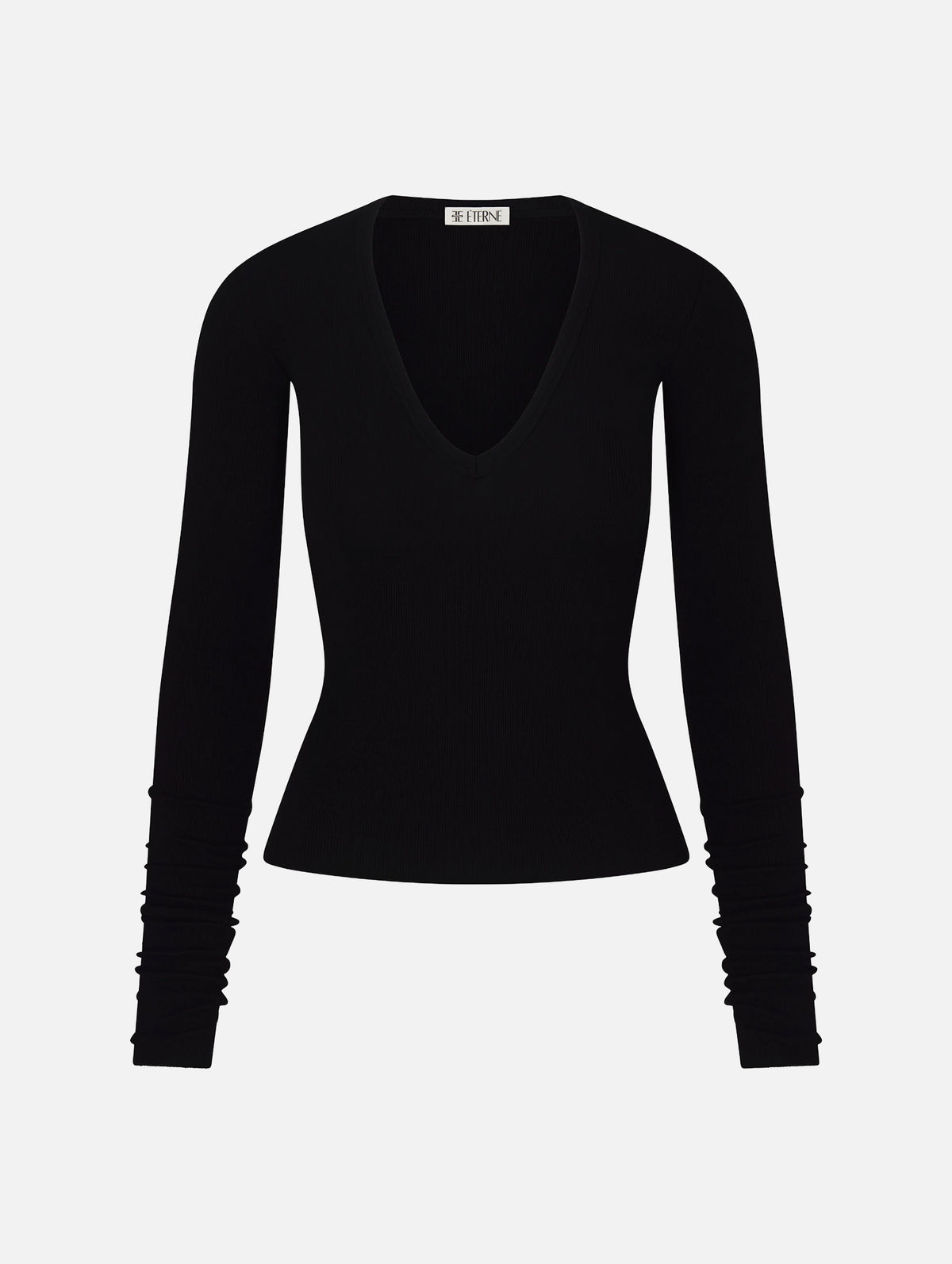Long Sleeve V-Neck Top in Black