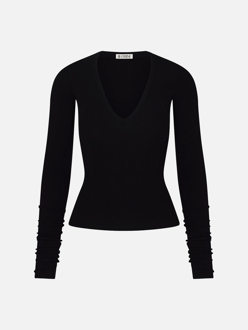 Long Sleeve V-Neck Top in Black