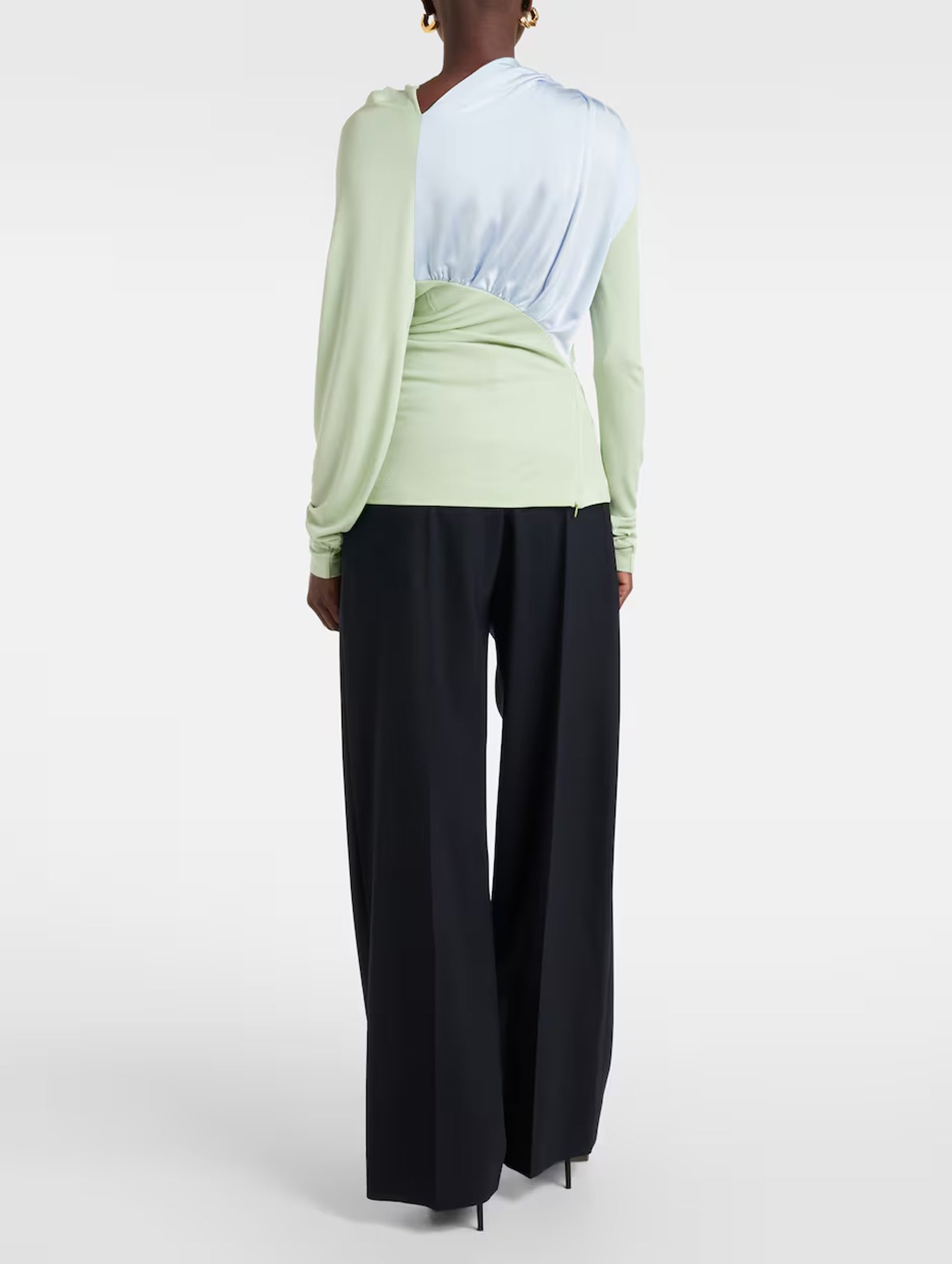 Long Sleeve Draped Jersey Top in Jade Iceberg