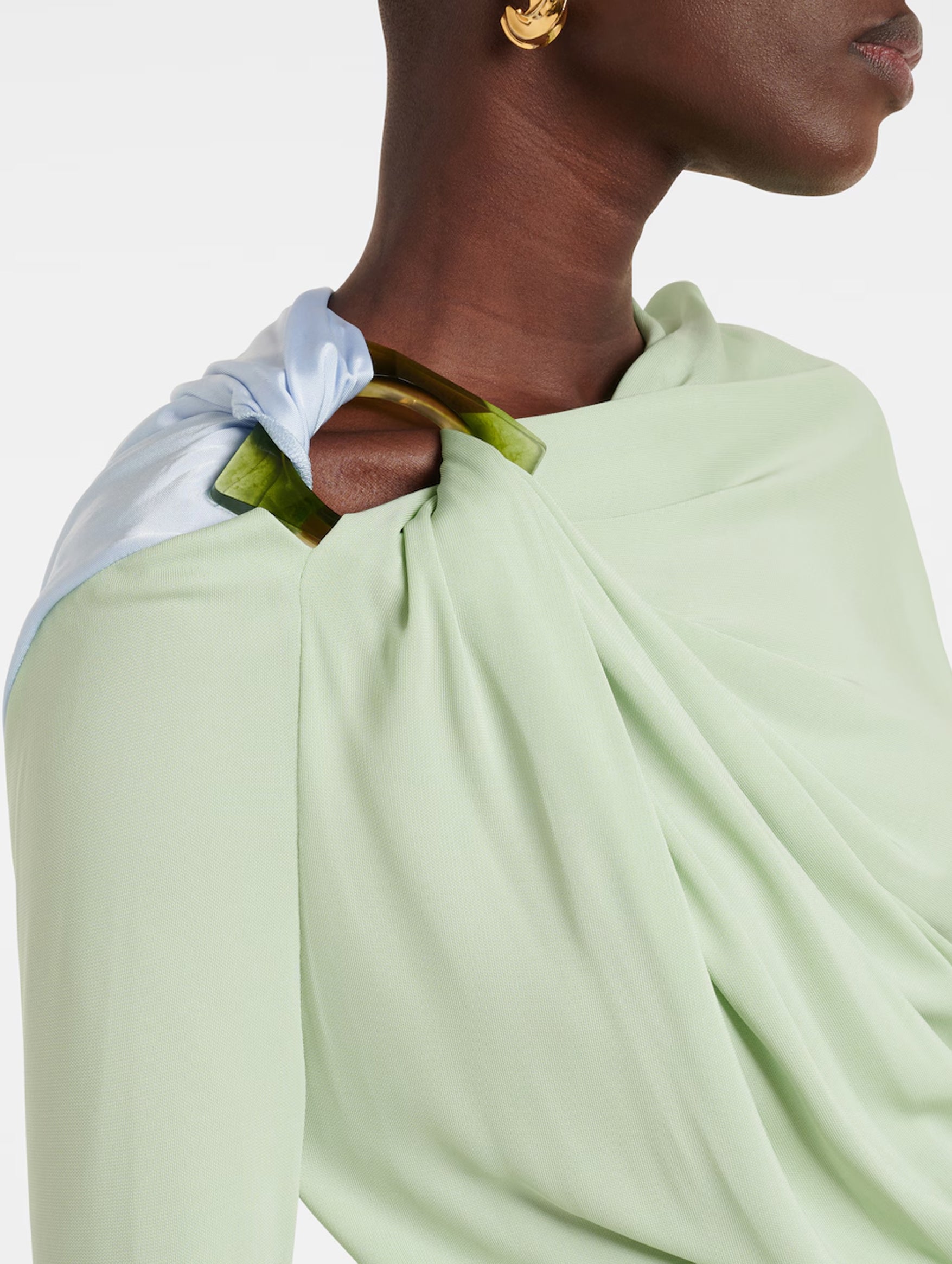 Long Sleeve Draped Jersey Top in Jade Iceberg