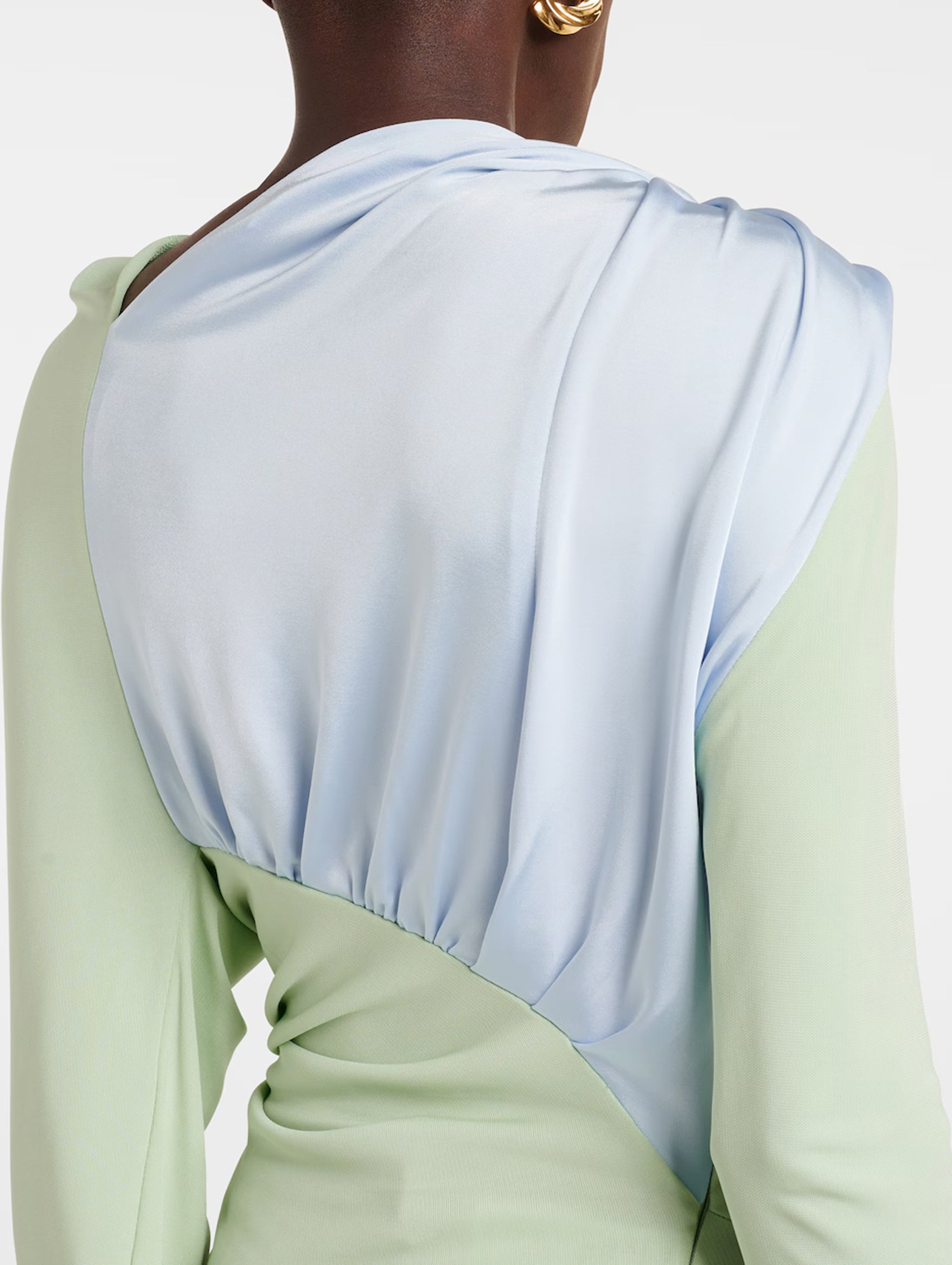 Long Sleeve Draped Jersey Top in Jade Iceberg