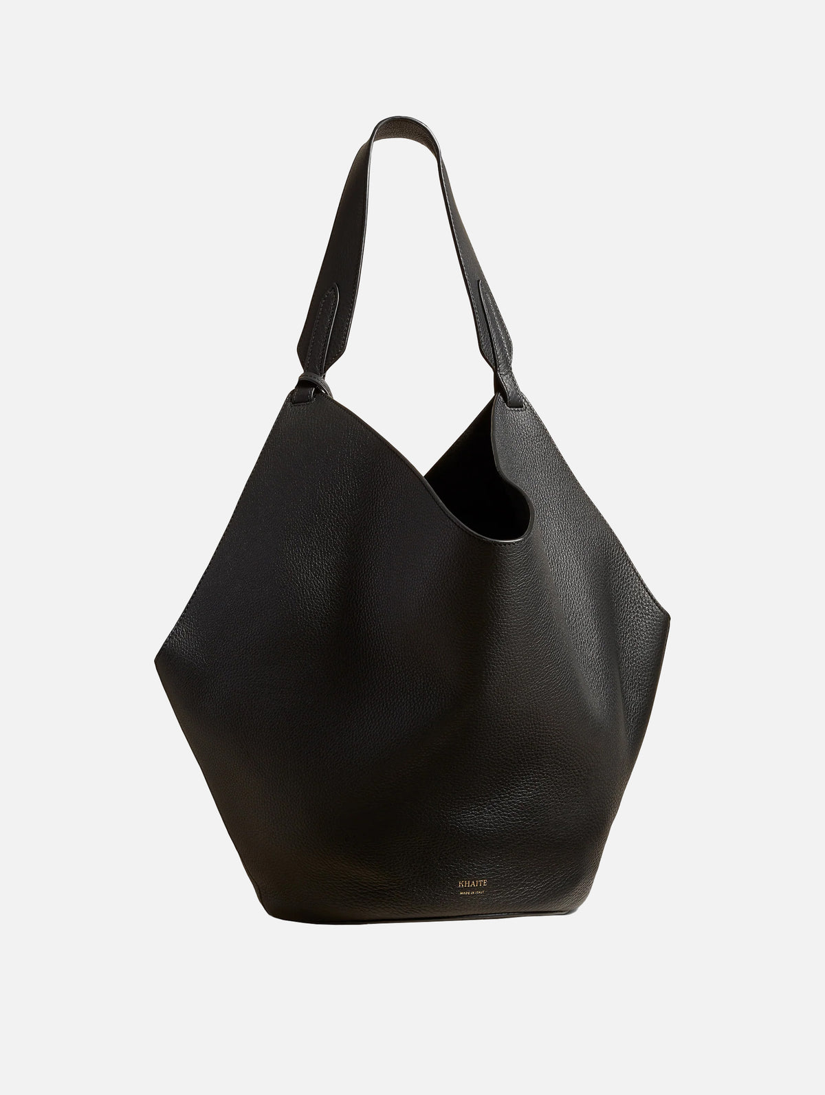 Medium Lotus Leather Tote in Black Pebbled Leather