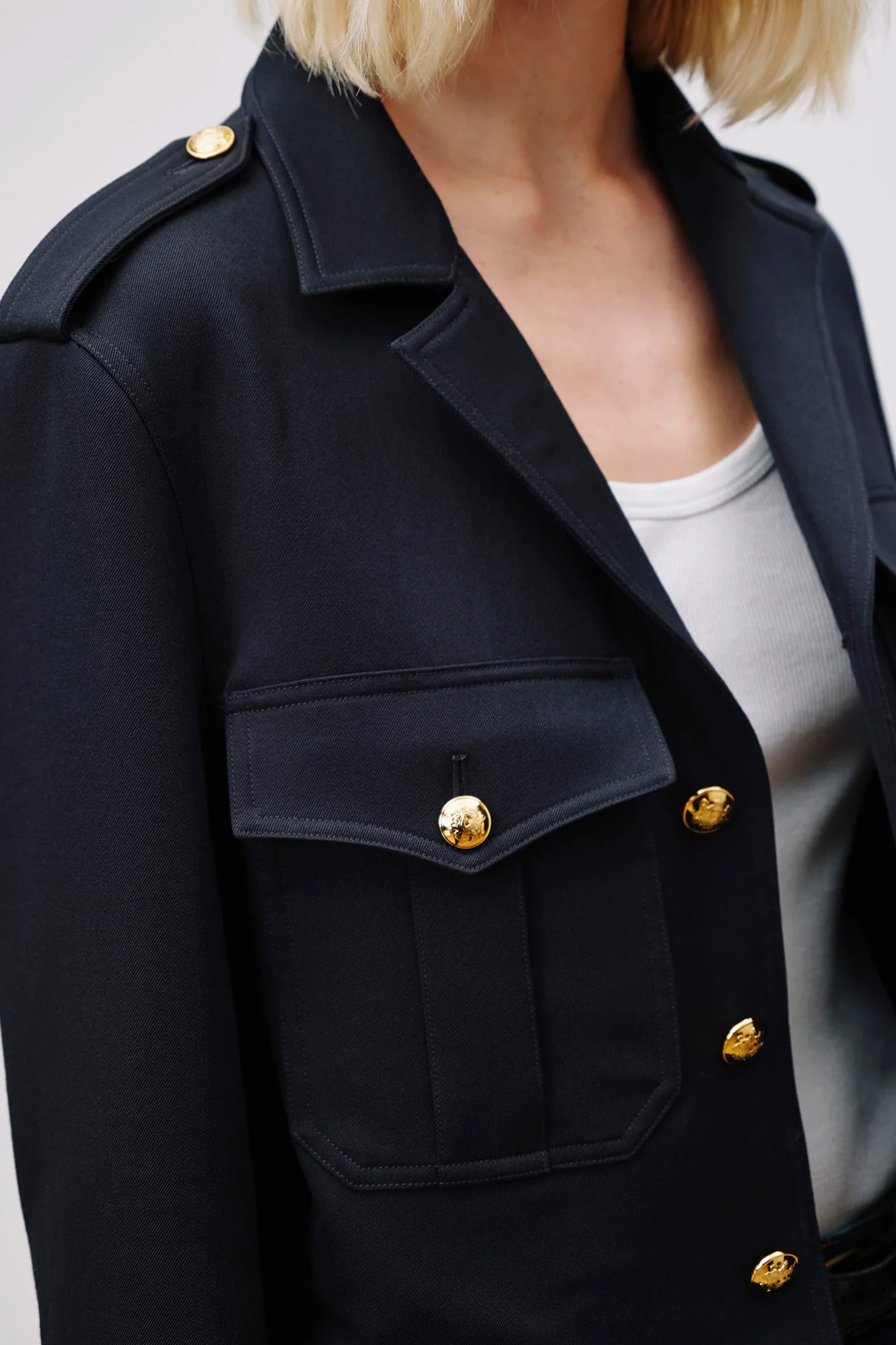 Lourdes Cropped Military Blazer in Midnight