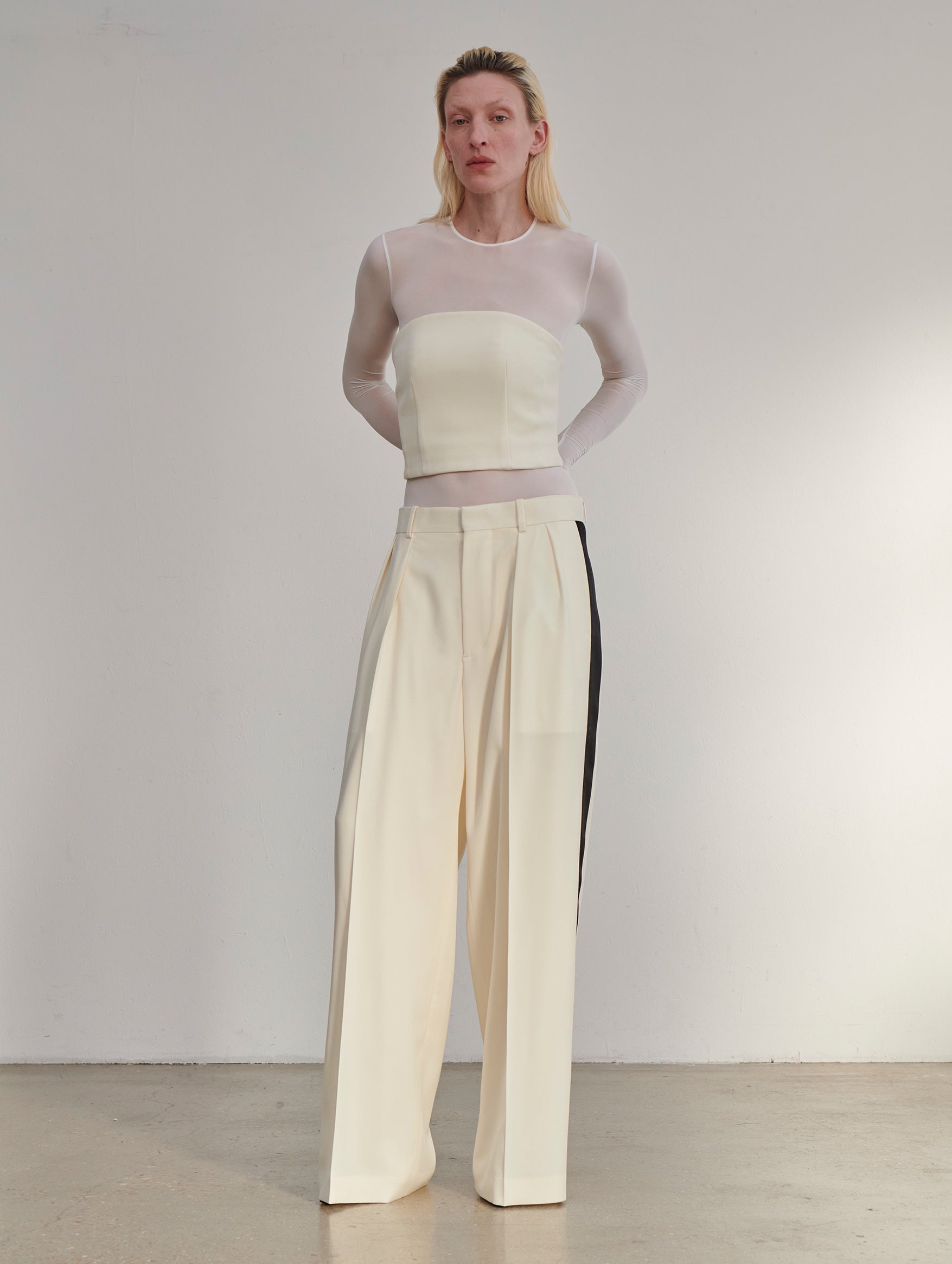 Low Rise Wool Tuxedo trouser in Off White and Black