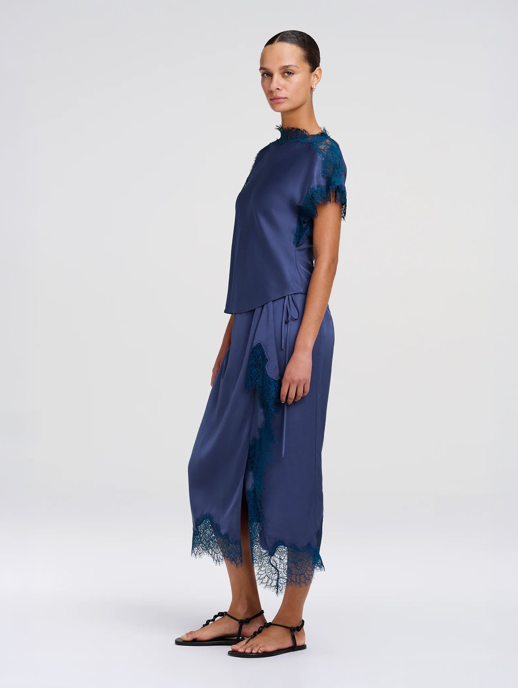 Luna Satin and Lace Top in Ash Blue