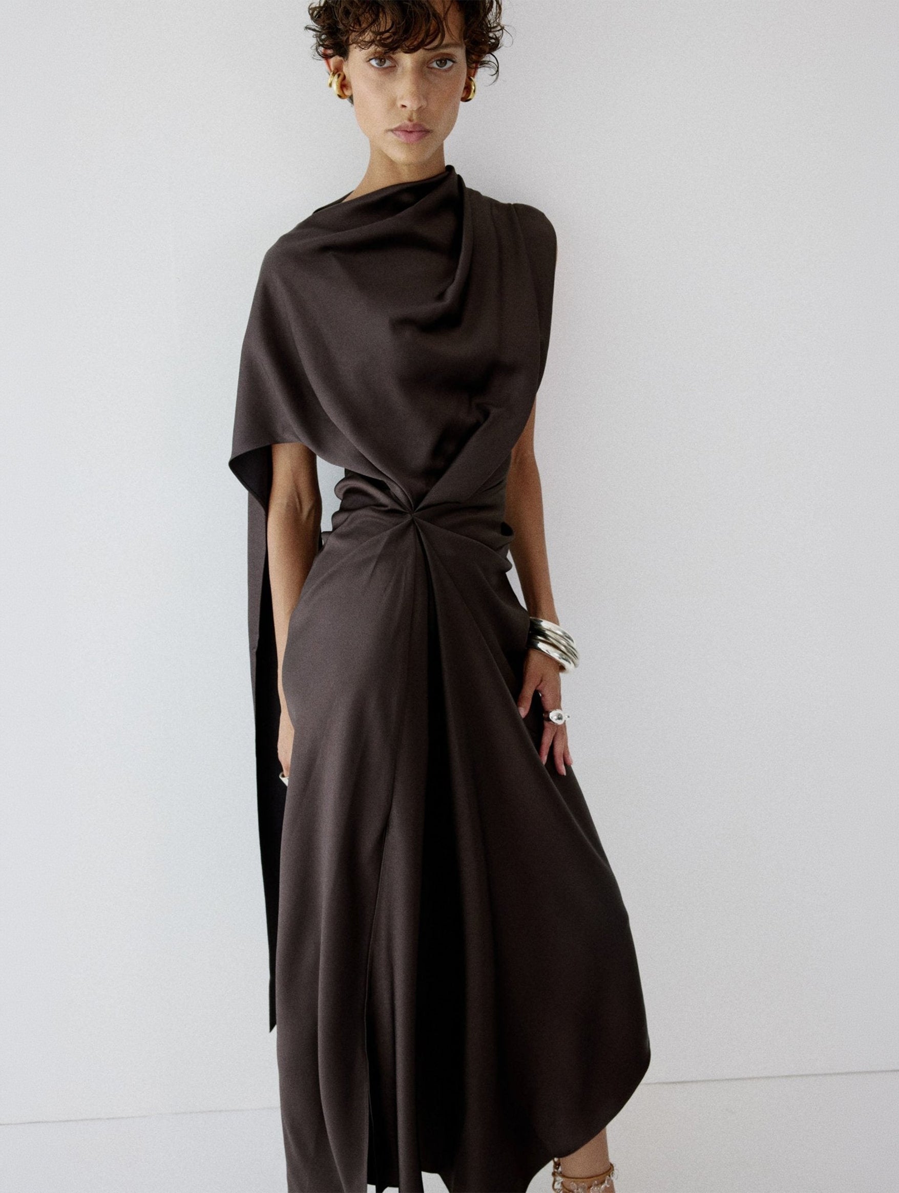 Lunessa Midi Dress in Umber Brown