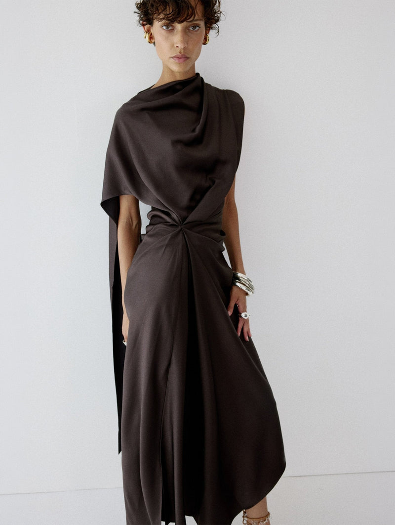 Lunessa Midi Dress in Umber Brown