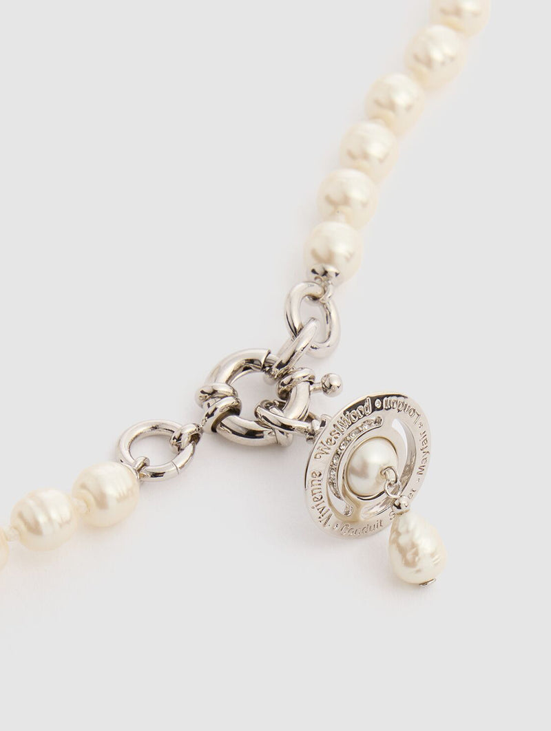 Man. Aleksa Necklace in Platinum, Creamrose Pearl & Crystal
