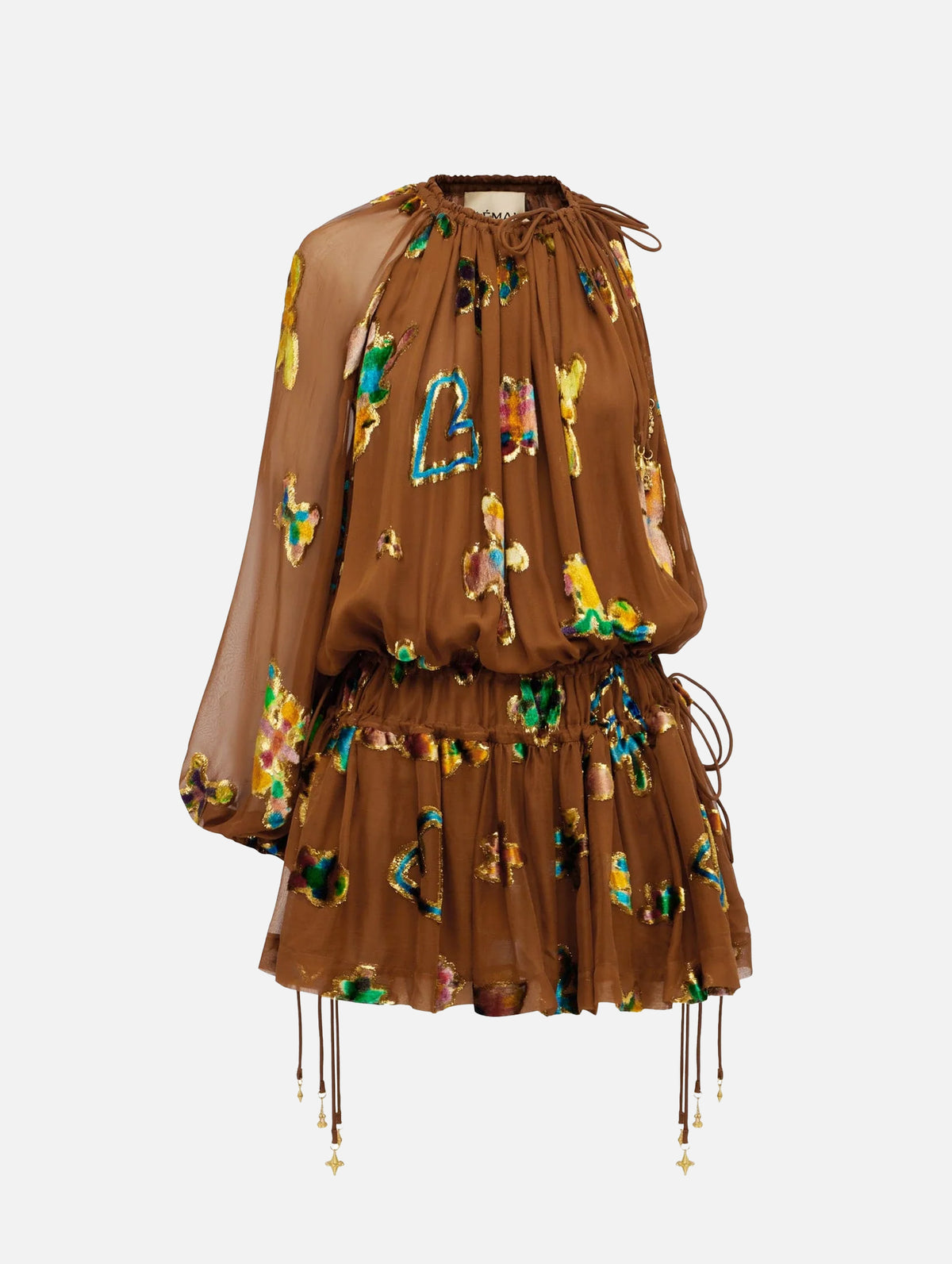 Golden Metallic Velvet Mini Dress in Bronze