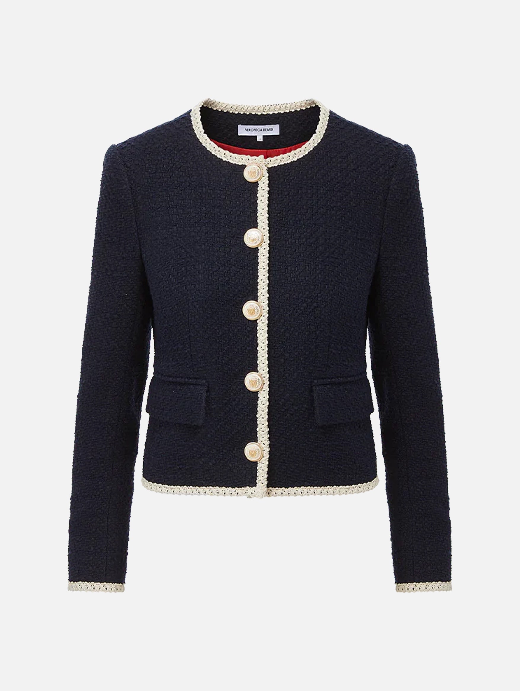 Mabel Collarless Tweed Jacket in Navy