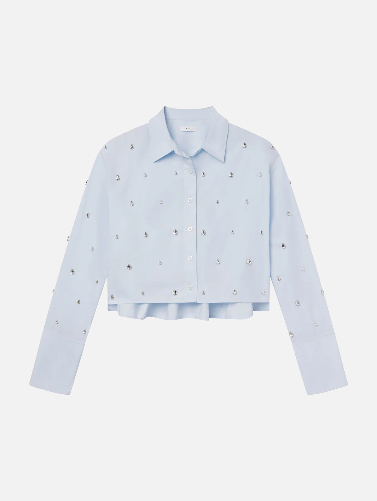 Mackie Embellished Cropped Cotton Shirt in Ice Water