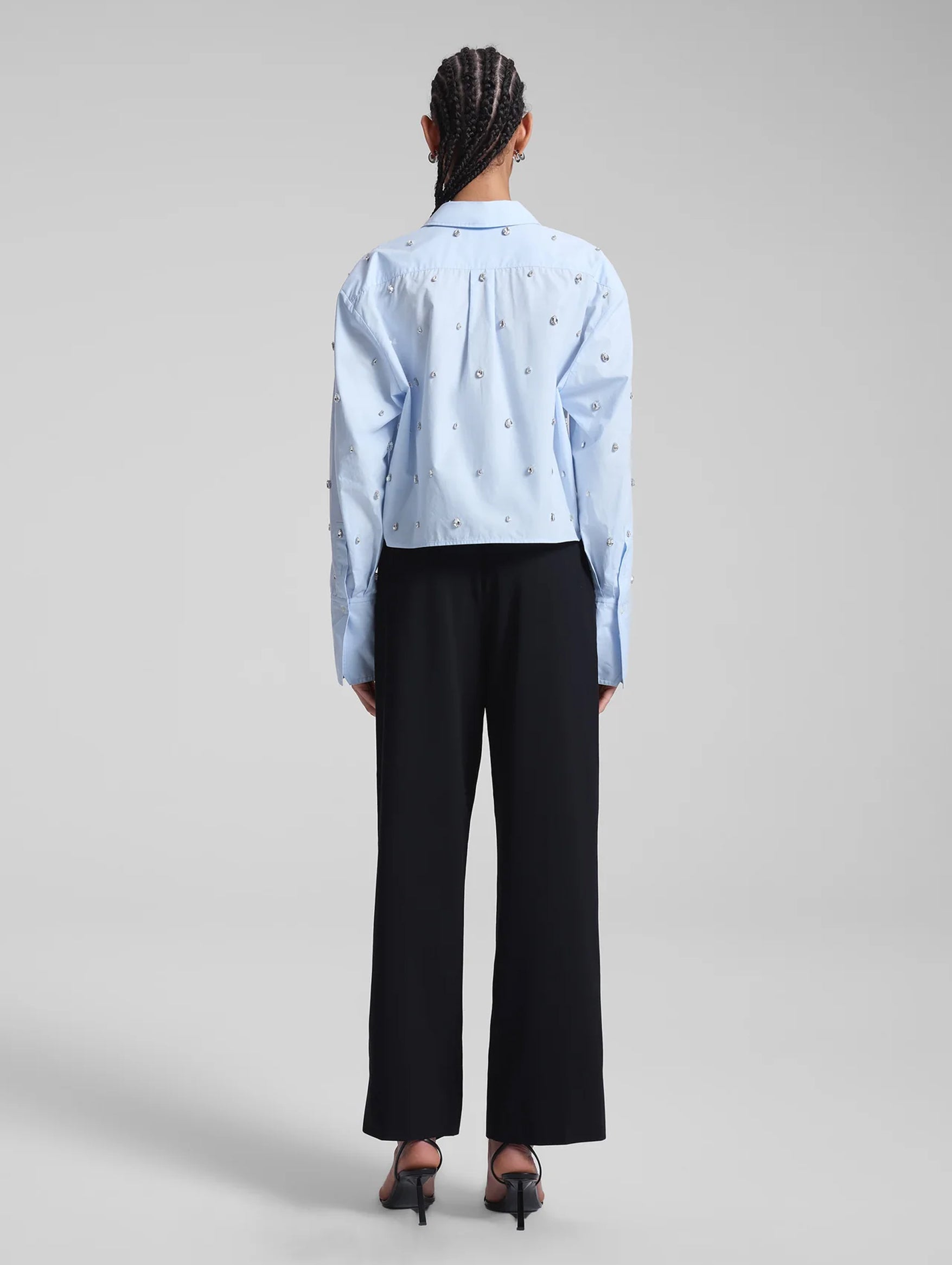 Mackie Embellished Cropped Cotton Shirt in Ice Water